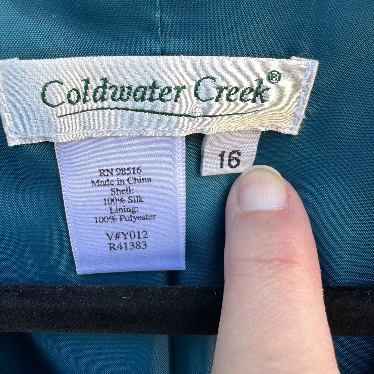 Coldwater Creek Silk Old Money Teal Blazer Womens Preppy Regency Button Jacket 16