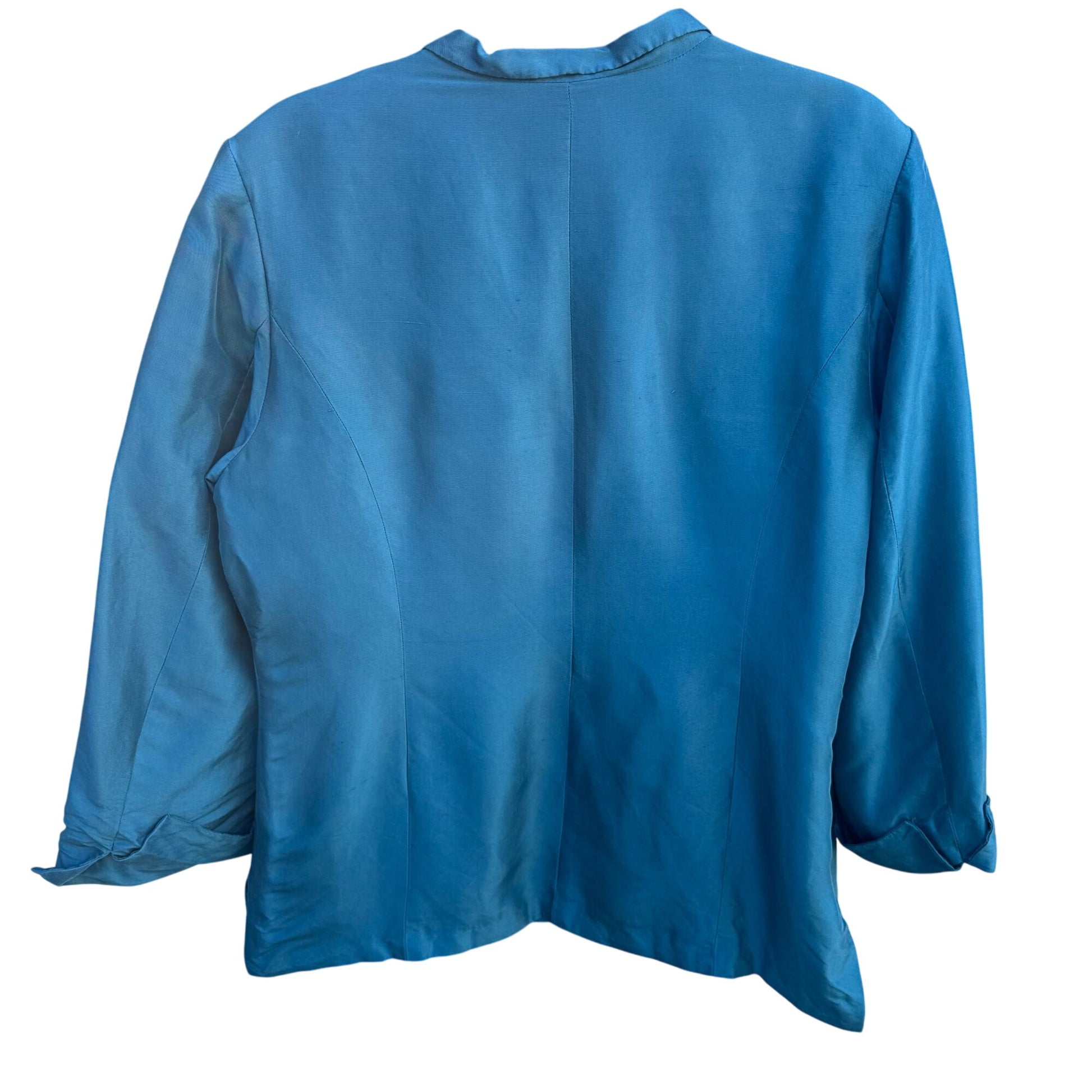 Coldwater Creek Silk Old Money Teal Blazer Womens Preppy Regency Button Jacket 16