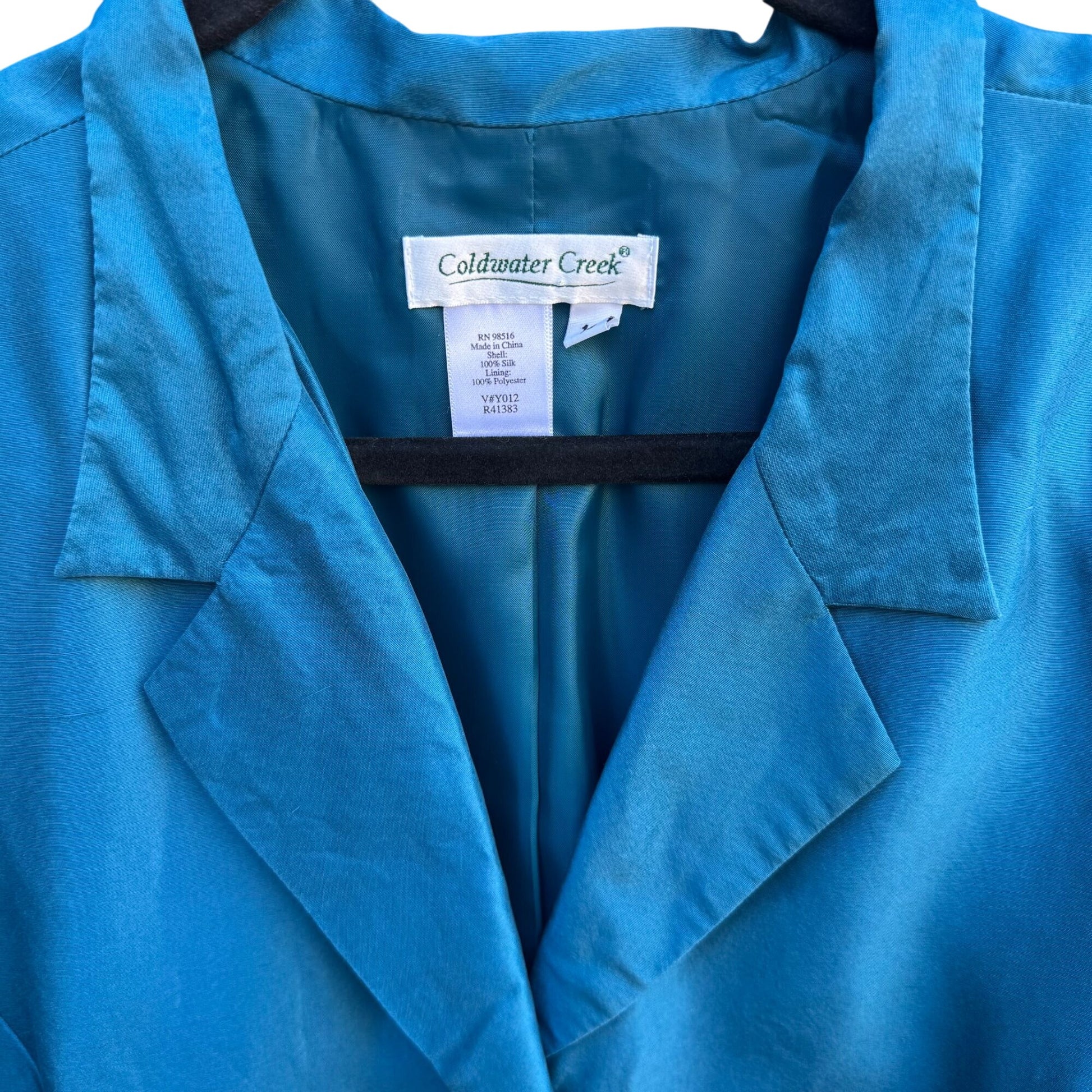 Coldwater Creek Silk Old Money Teal Blazer Womens Preppy Regency Button Jacket 16