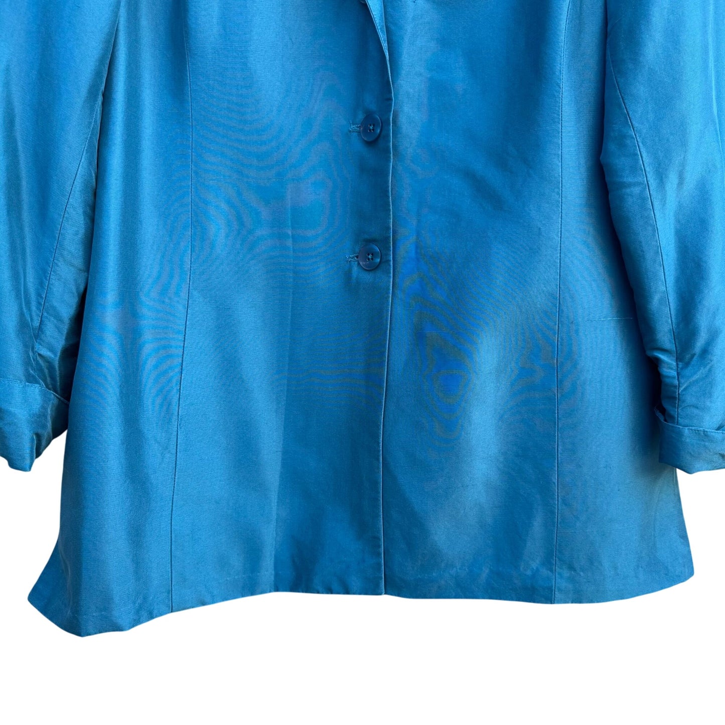 Coldwater Creek Silk Old Money Teal Blazer Womens Preppy Regency Button Jacket 16