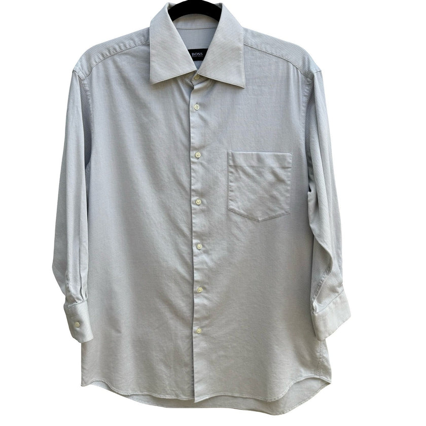 Hugo Boss Minimalist Professional Luxury Micro Check Textured Dress Shirt Grey