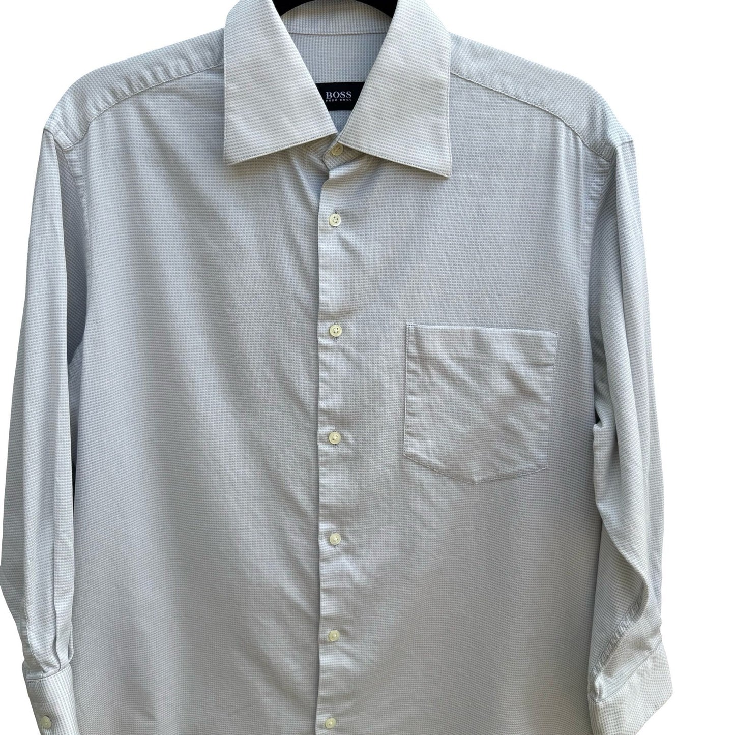 Hugo Boss Minimalist Professional Luxury Micro Check Textured Dress Shirt Grey
