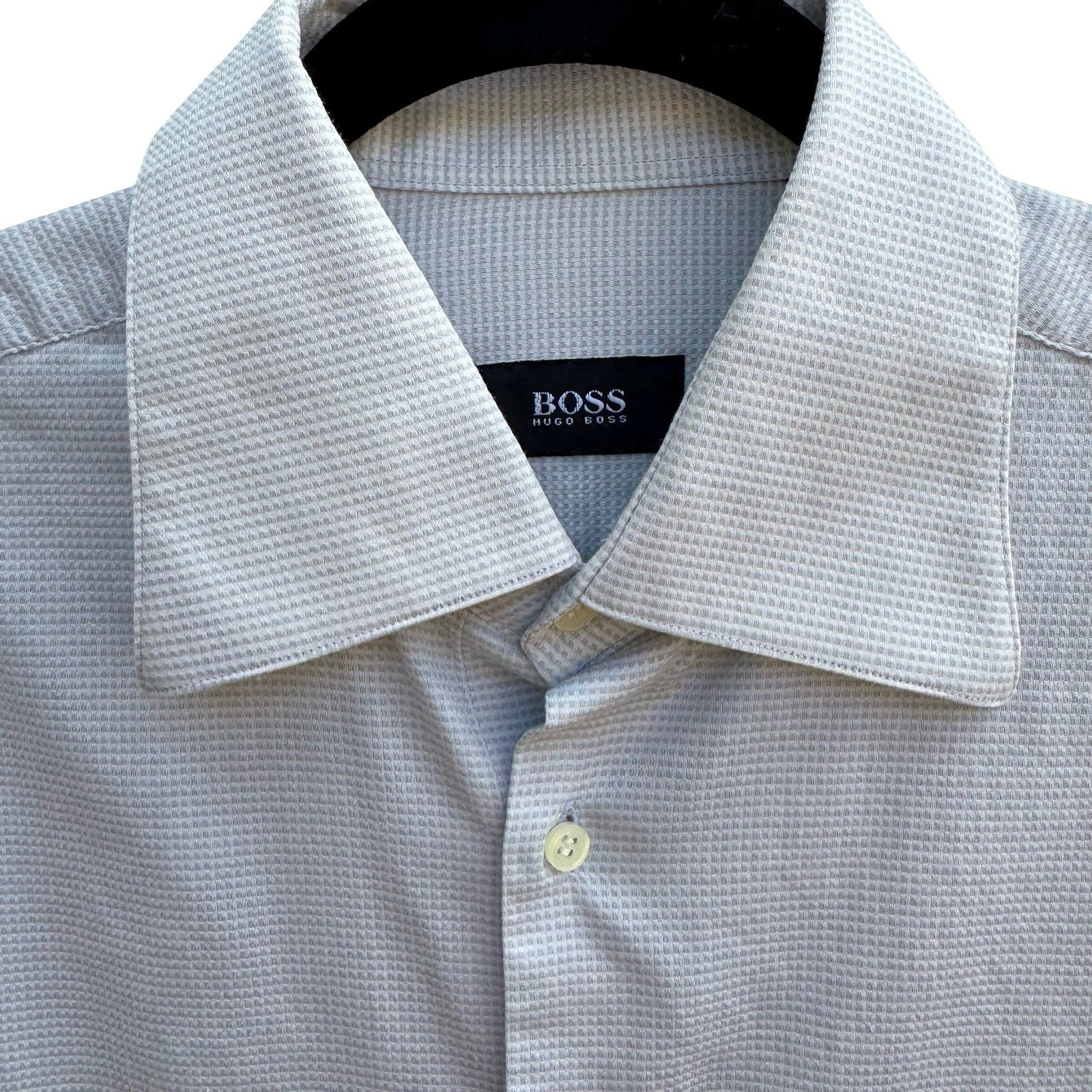 Hugo Boss Minimalist Professional Luxury Micro Check Textured Dress Shirt Grey