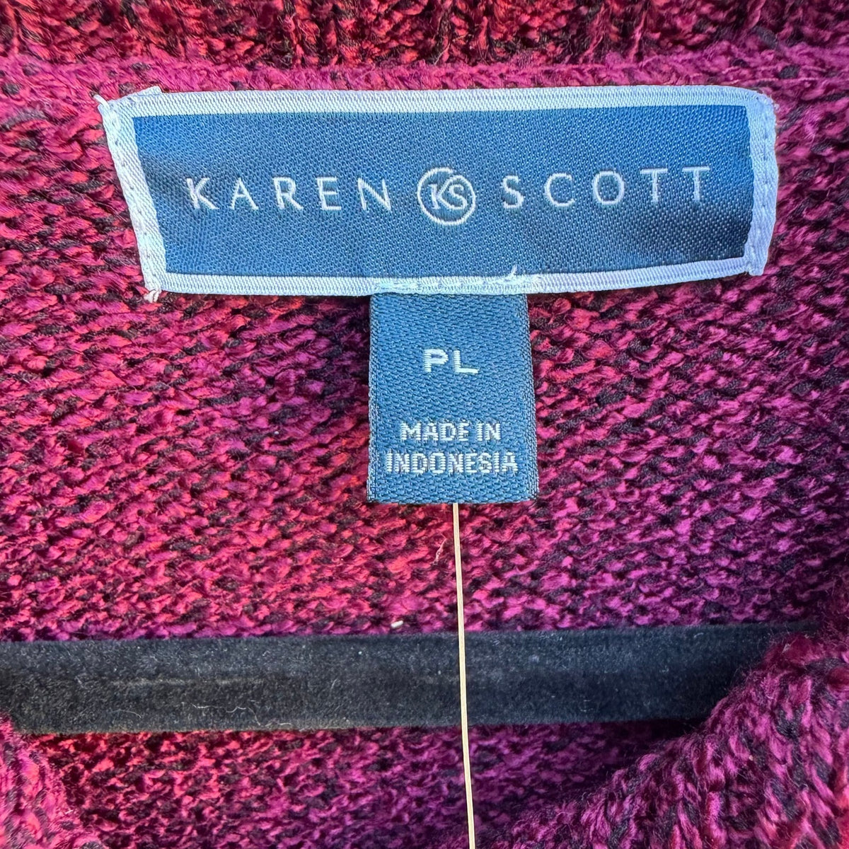 Karen Scott Marled Knit Layering Polo Collar Cardigan Merlot Red Women L NEW