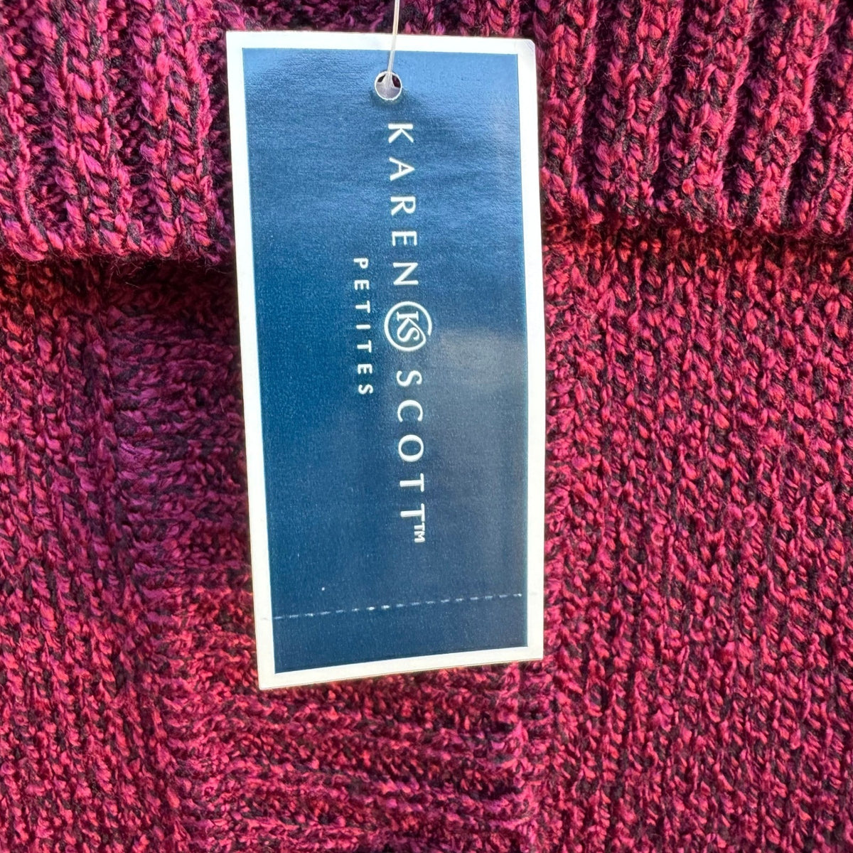 Karen Scott Marled Knit Layering Polo Collar Cardigan Merlot Red Women L NEW