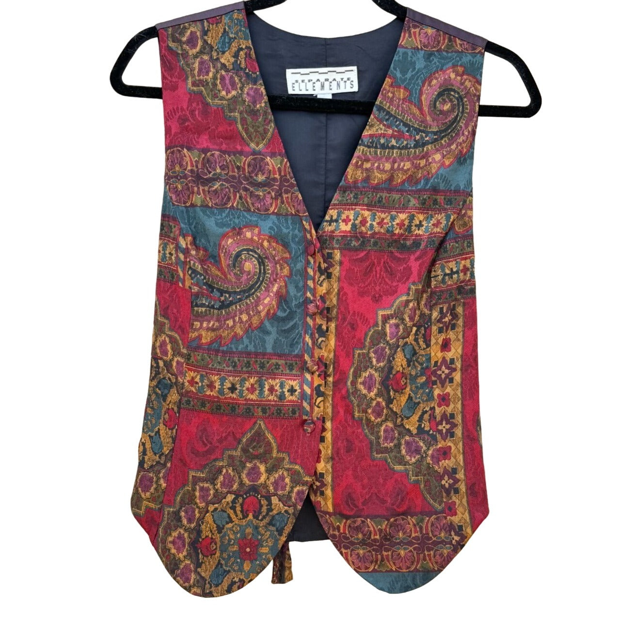 Separate Ellements Vintage Tie Back Paisley Jewel Tone Colorblock Lined Vest - L