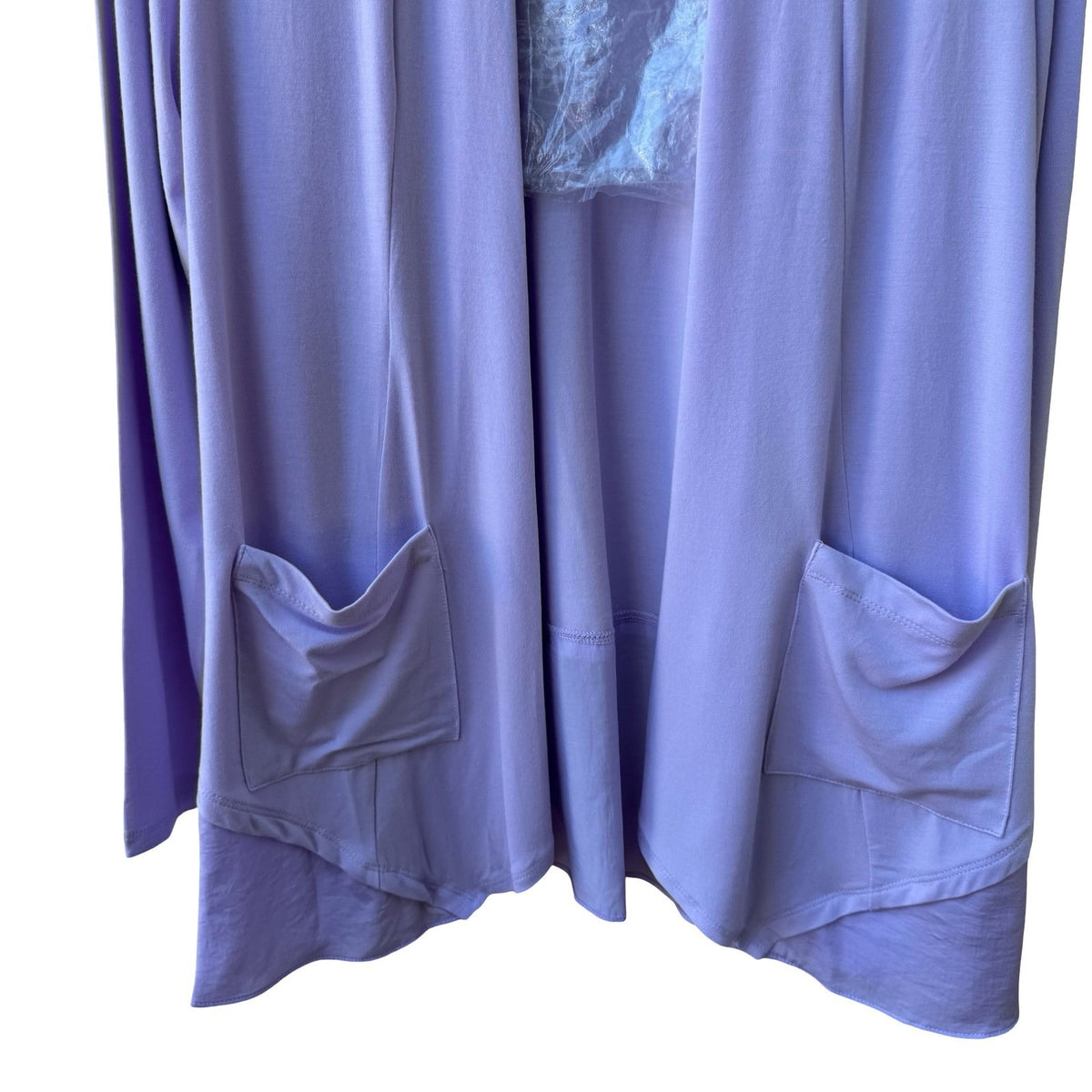LOGO Lori Goldstein Layering Minimalist Open Satin Hem Cardigan Purple M NEW