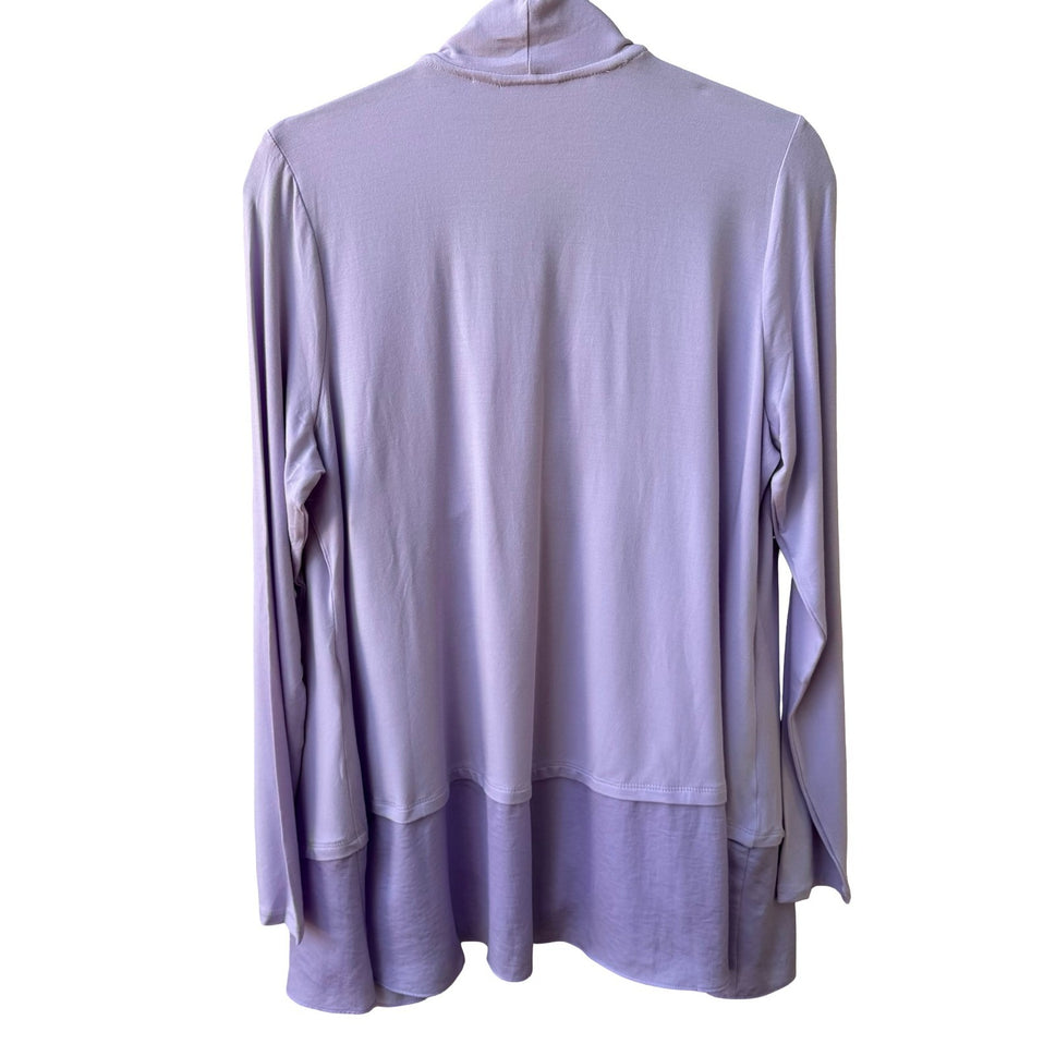 LOGO Lori Goldstein Layering Minimalist Open Satin Hem Cardigan Purple M NEW