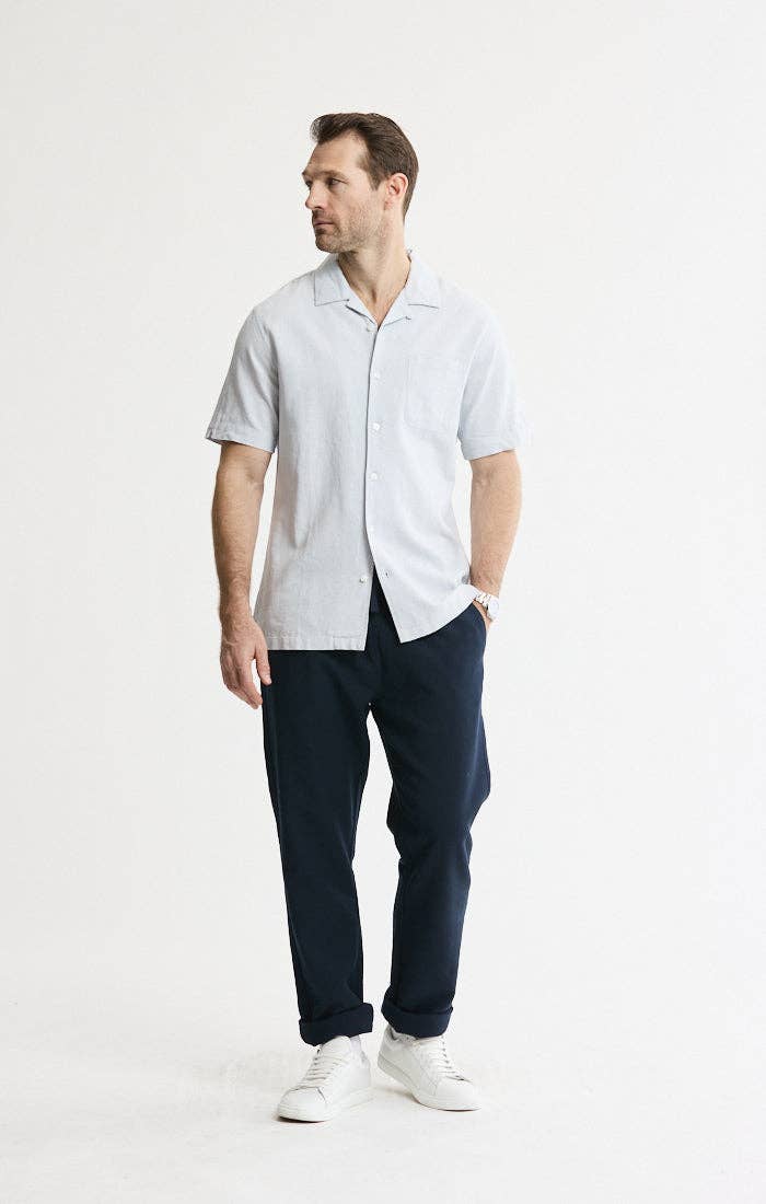 Linen Blend Short Sleeve Camp Shirt: STONE / XL