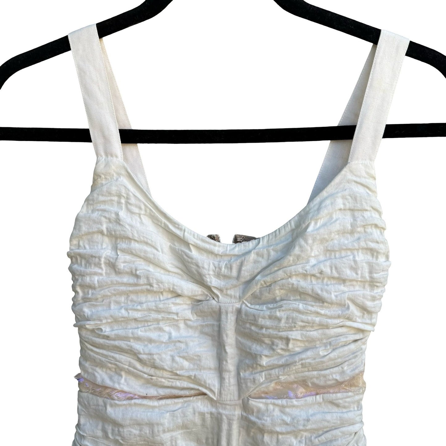 Nicole Miller Y2K Coquette Ethereal Ruched Iridescent Trim Tank Blouse White 0