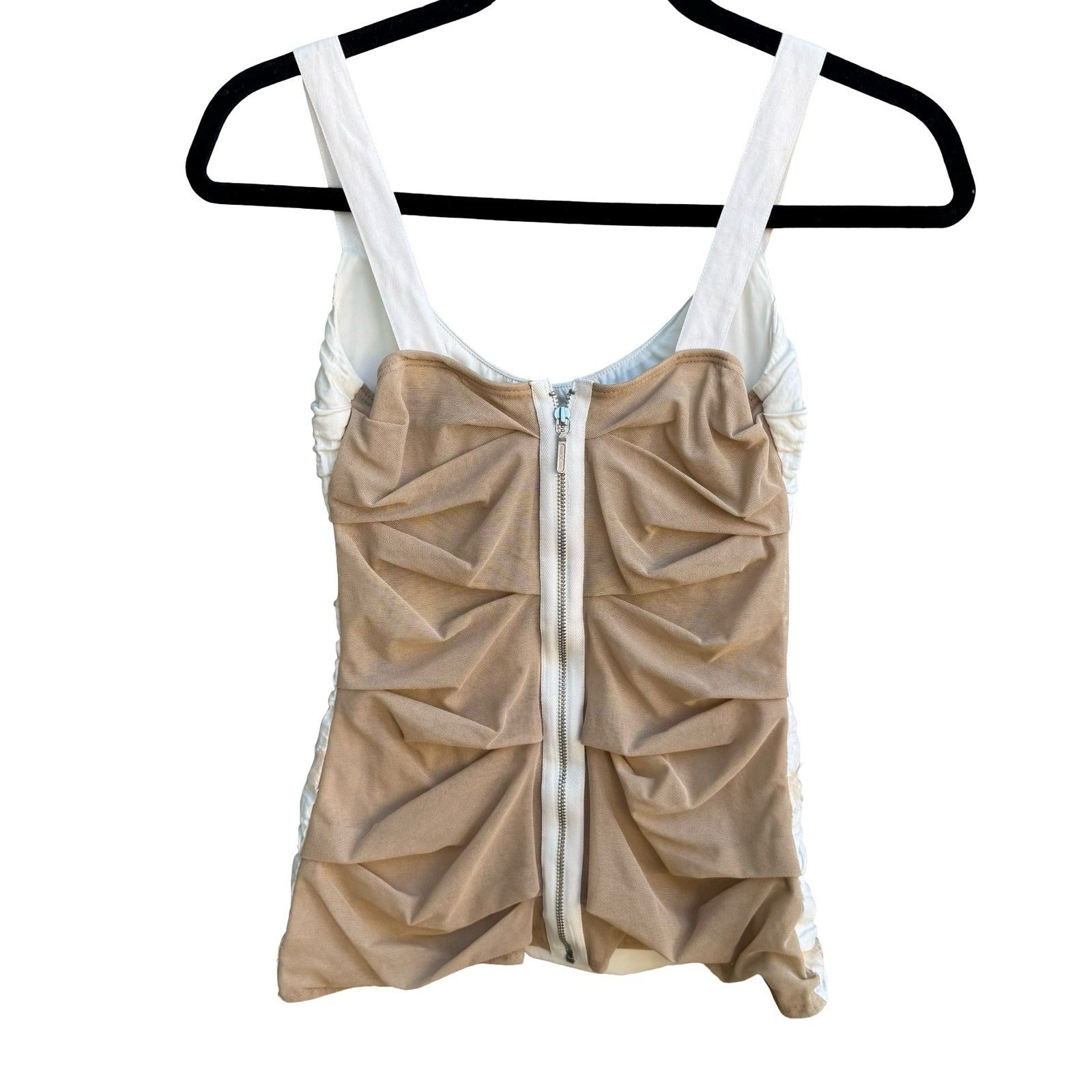Nicole Miller Y2K Coquette Ethereal Ruched Iridescent Trim Tank Blouse White 0