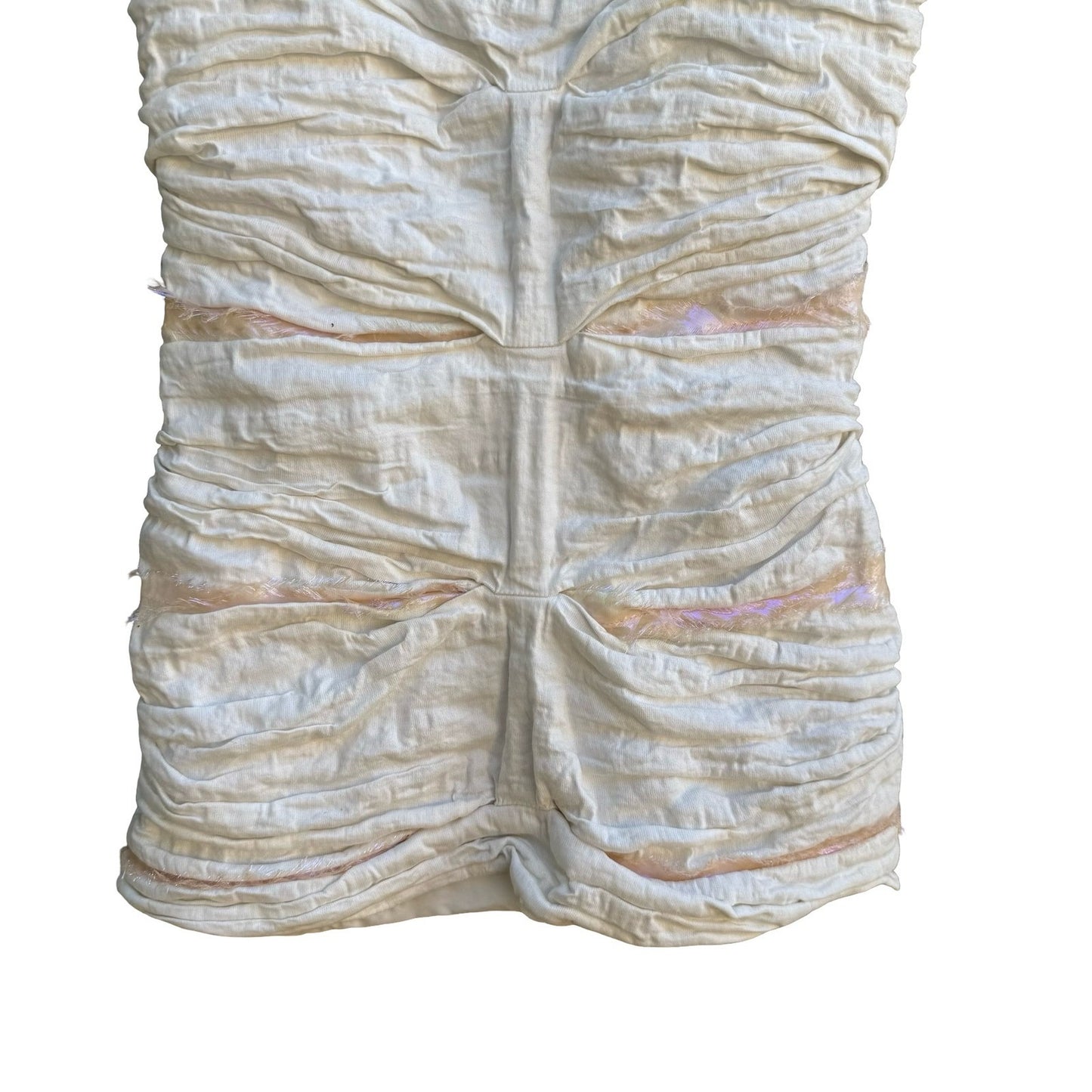 Nicole Miller Y2K Coquette Ethereal Ruched Iridescent Trim Tank Blouse White 0