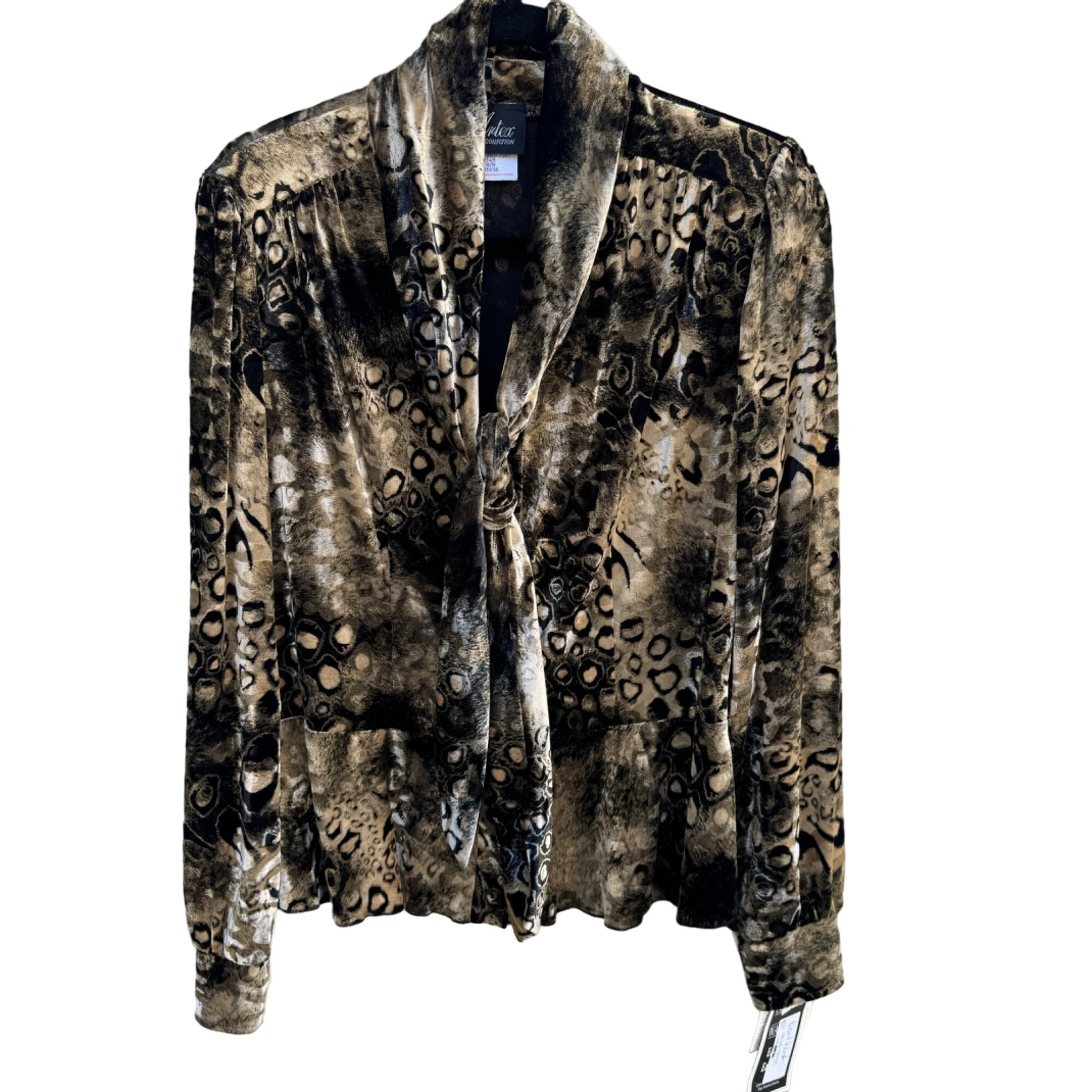 Artex Collection Women's Animal Print Velour Button Closure Long Sleeve Blouse M