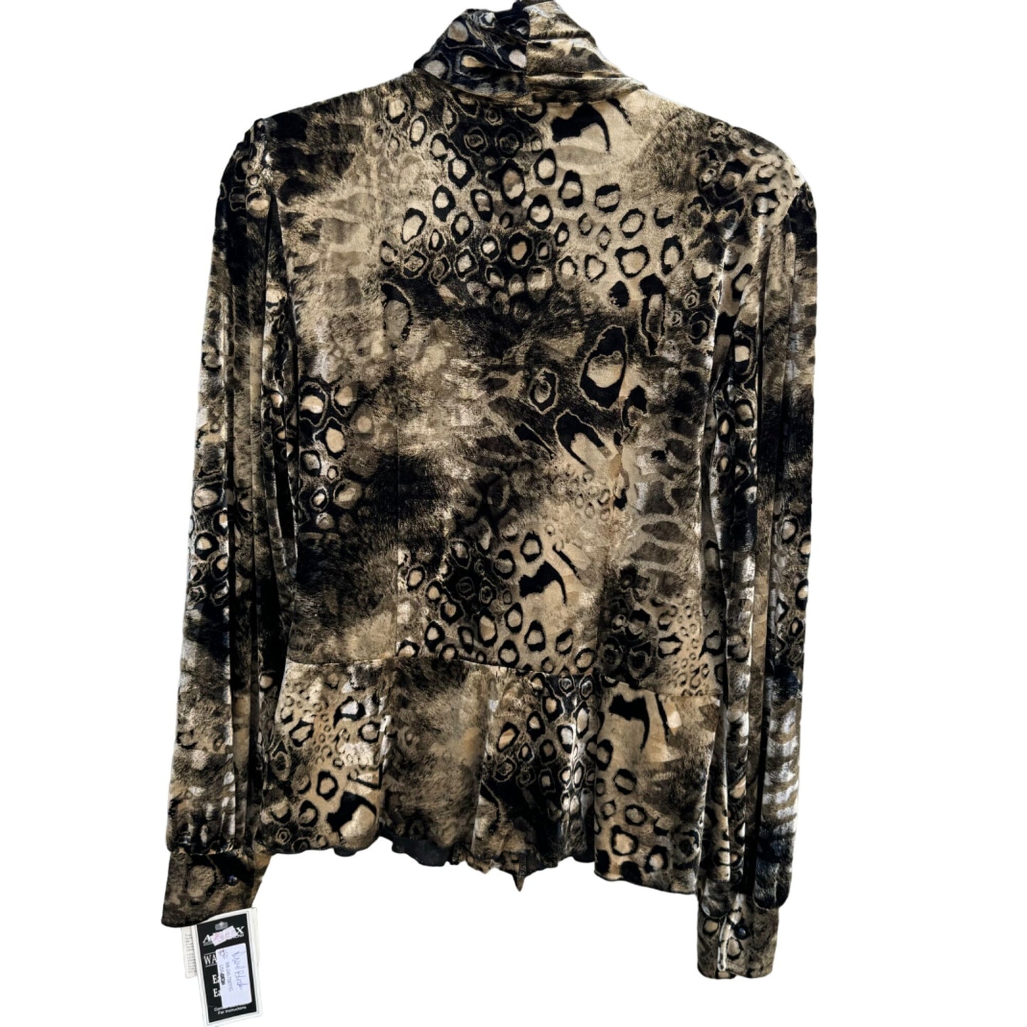 Artex Collection Women's Animal Print Velour Button Closure Long Sleeve Blouse M