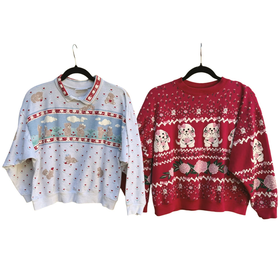 Spumoni By Franco Vintage Cottage Granny Teddy Bear Dog Puff Print Sweatshirts