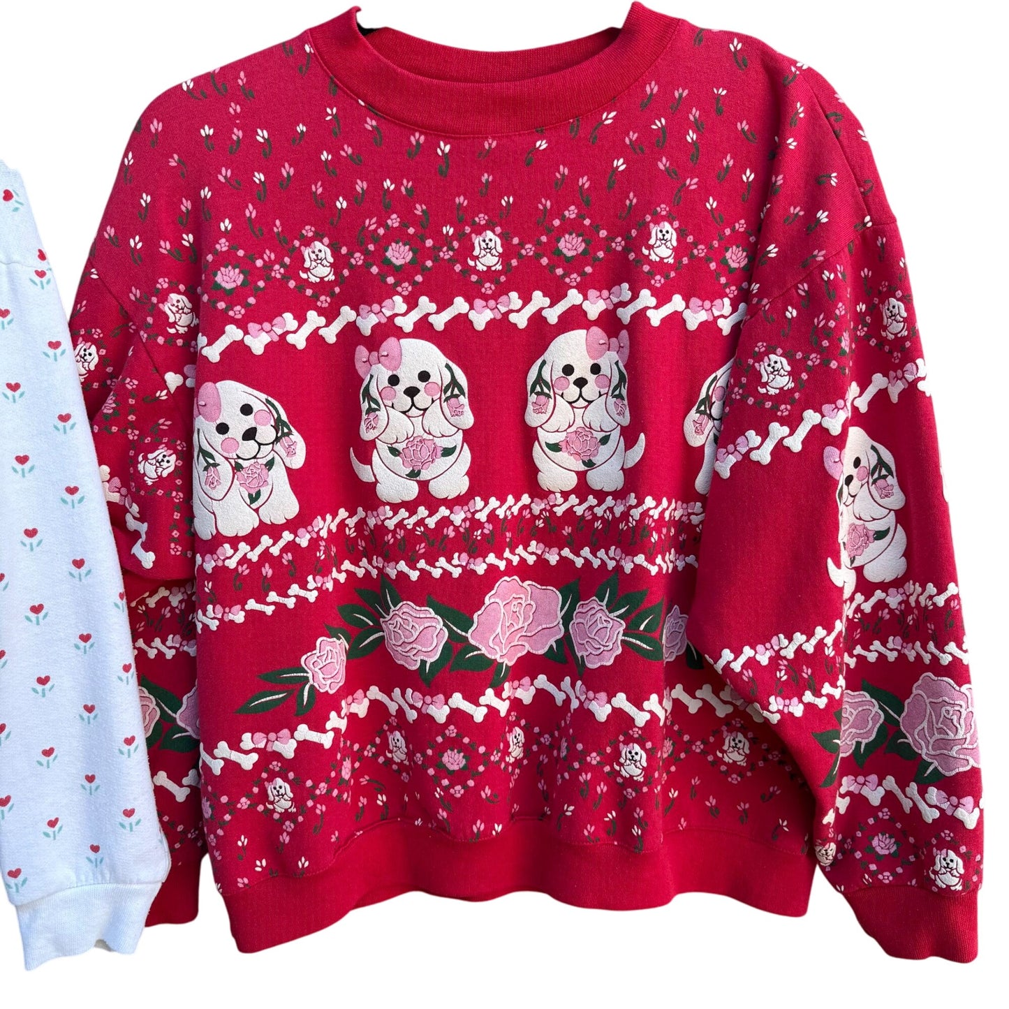 Spumoni By Franco Vintage Cottage Granny Teddy Bear Dog Puff Print Sweatshirts