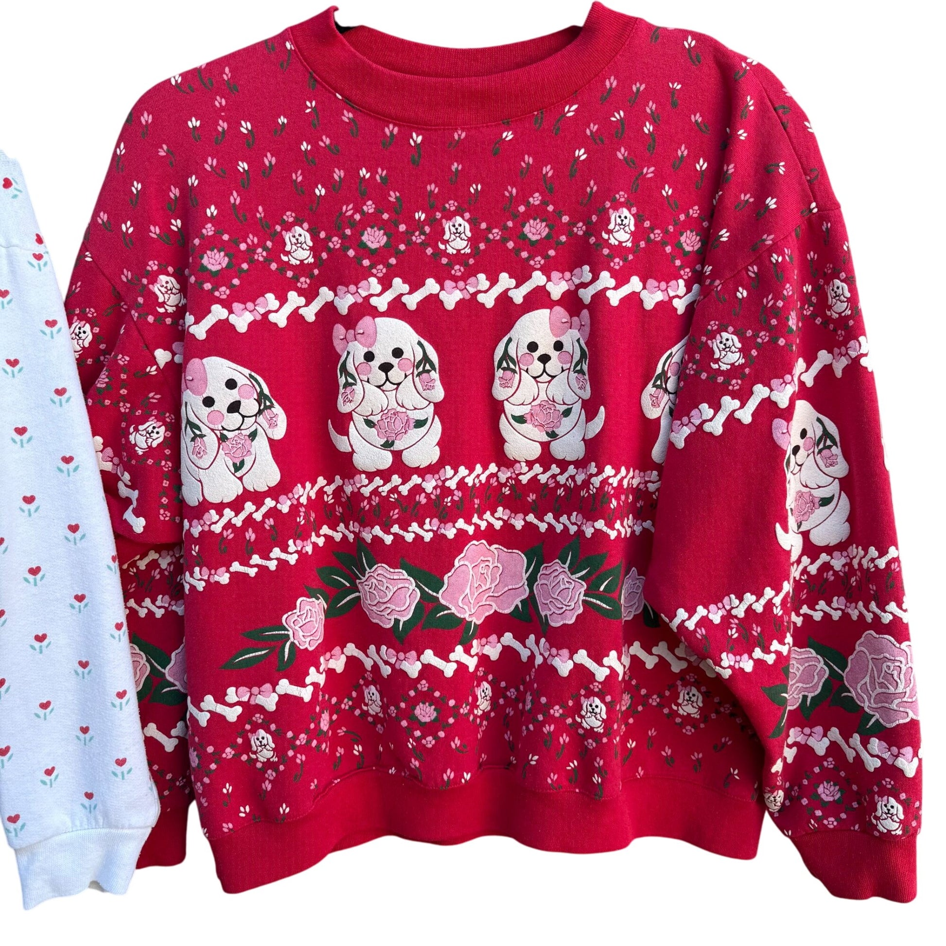 Spumoni By Franco Vintage Cottage Granny Teddy Bear Dog Puff Print Sweatshirts