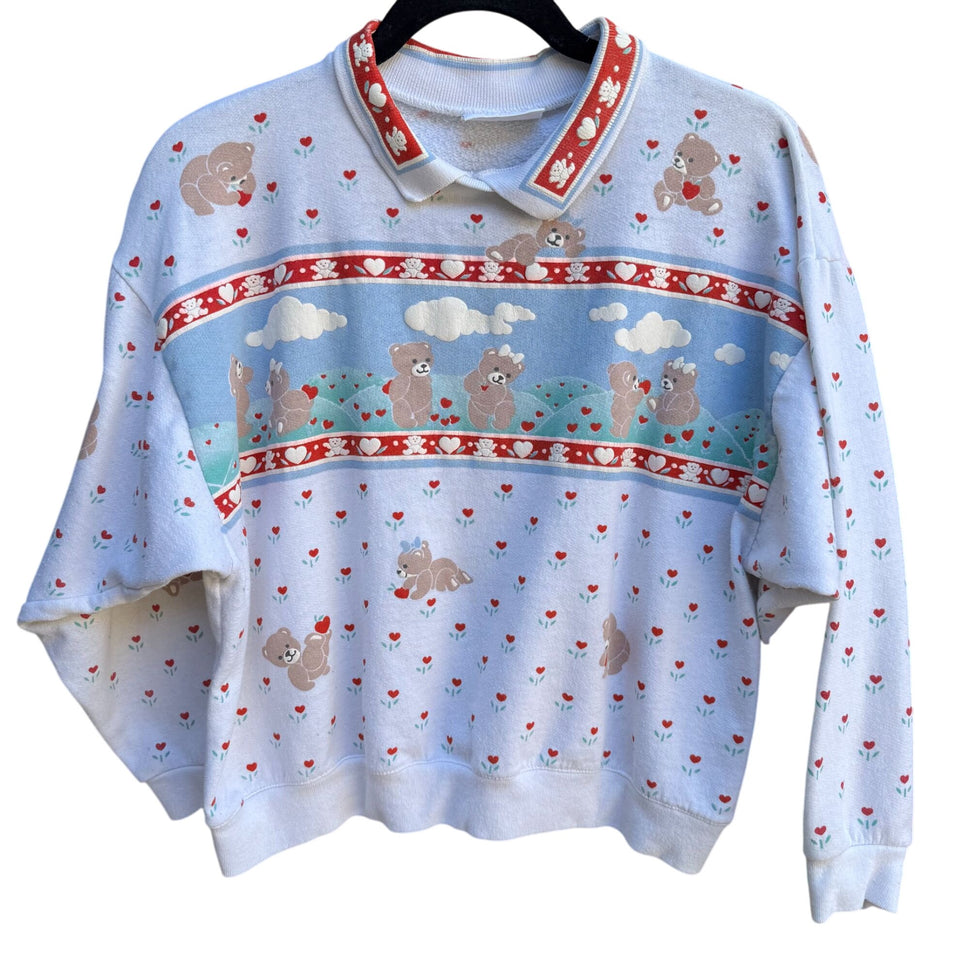 Spumoni By Franco Vintage Cottage Granny Teddy Bear Dog Puff Print Sweatshirts