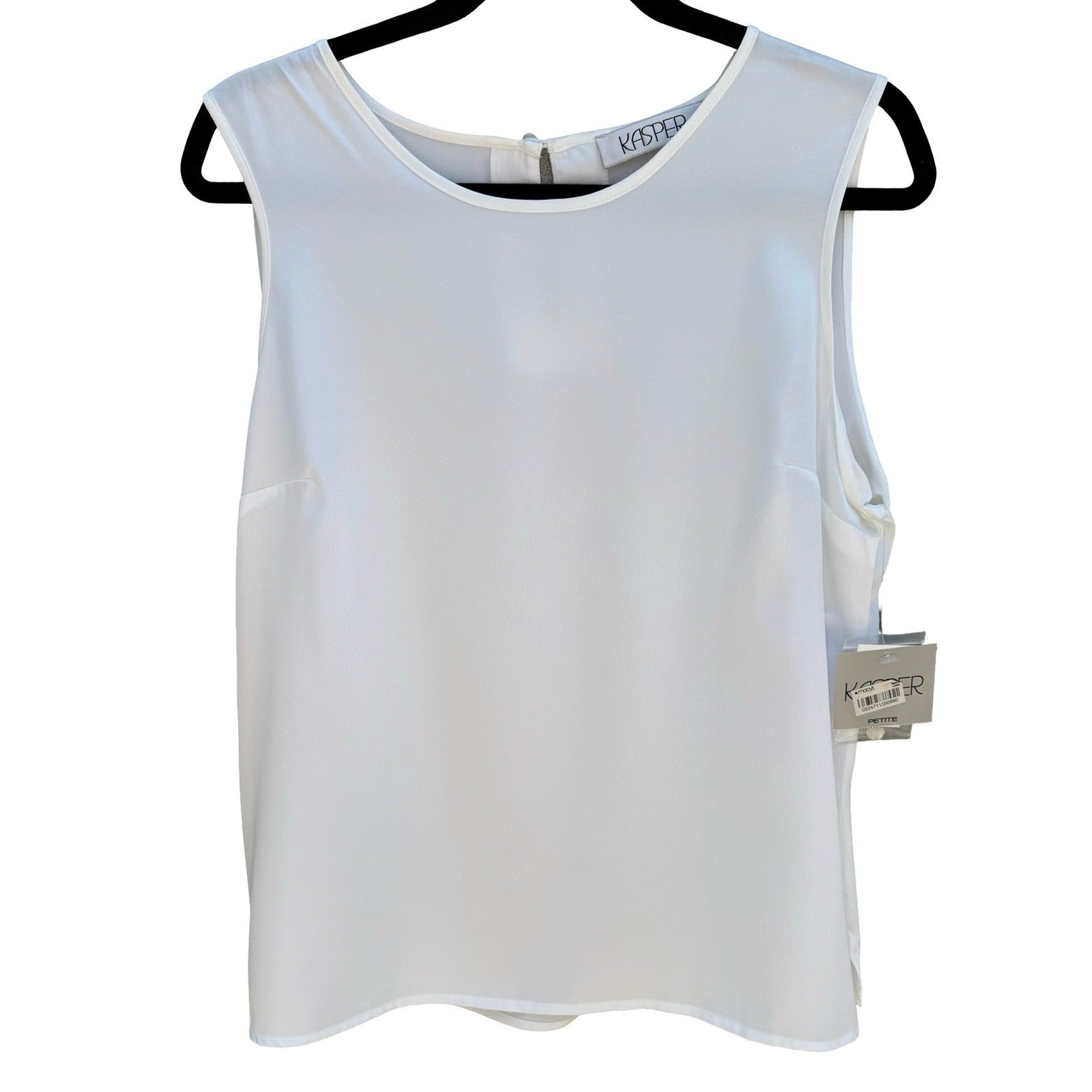 Kasper Womens L Ivory Sleeveless Round Neck Keyhole Back Blouse Shell Minimalist