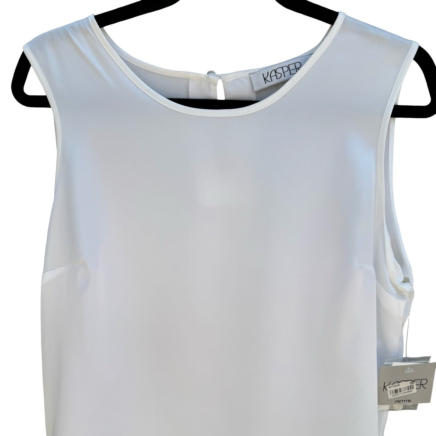 Kasper Womens L Ivory Sleeveless Round Neck Keyhole Back Blouse Shell Minimalist