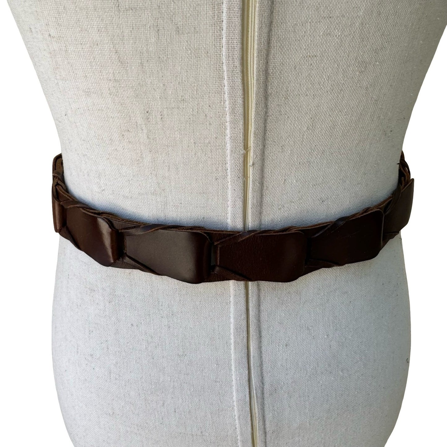 Gap Boho Western Rustic Brown Genuine Leather Braided Interlocking Link Belt XL