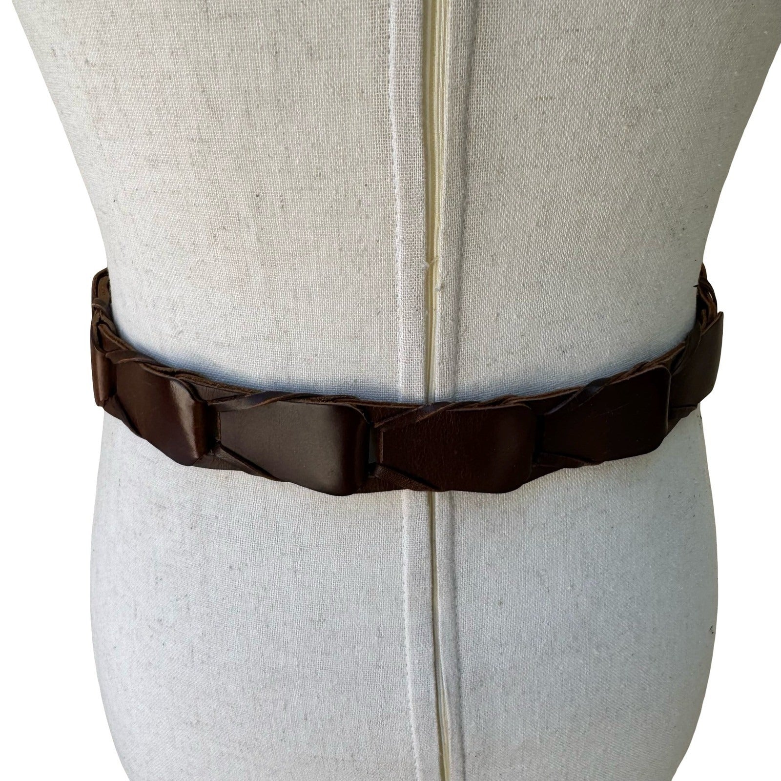 Gap Boho Western Rustic Brown Genuine Leather Braided Interlocking Link Belt XL