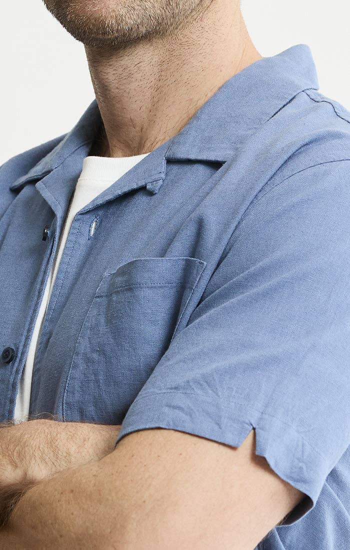 Linen Blend Short Sleeve Camp Shirt: STONE / M