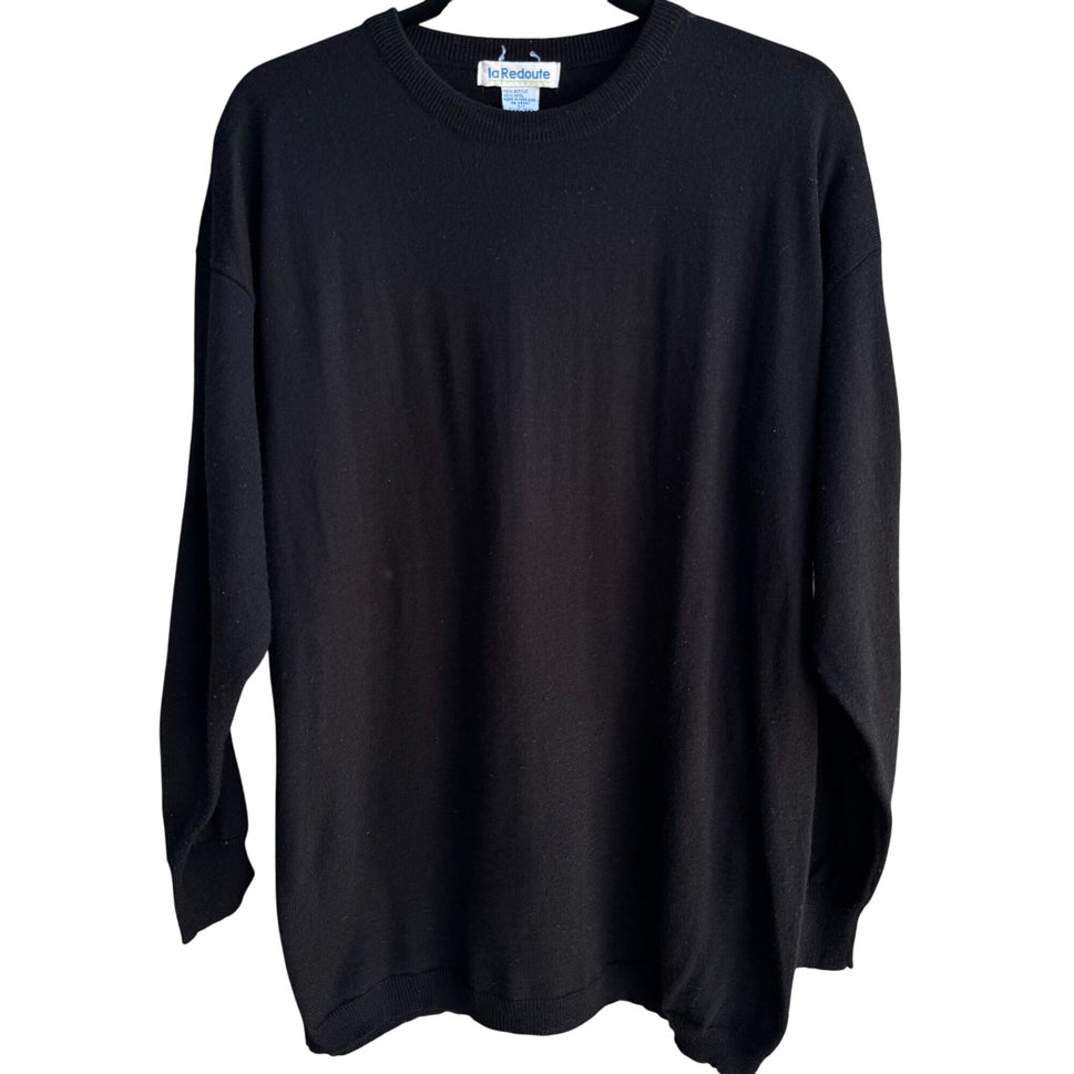 La Redoute Vintage Womens Wool Blend Long Sleeve Minimalist Black Knit Sweater L