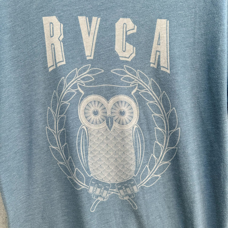 RVCA Artist Network Program Mens Blue Owl Graphic Print Short Sleeve T-Shirt - S