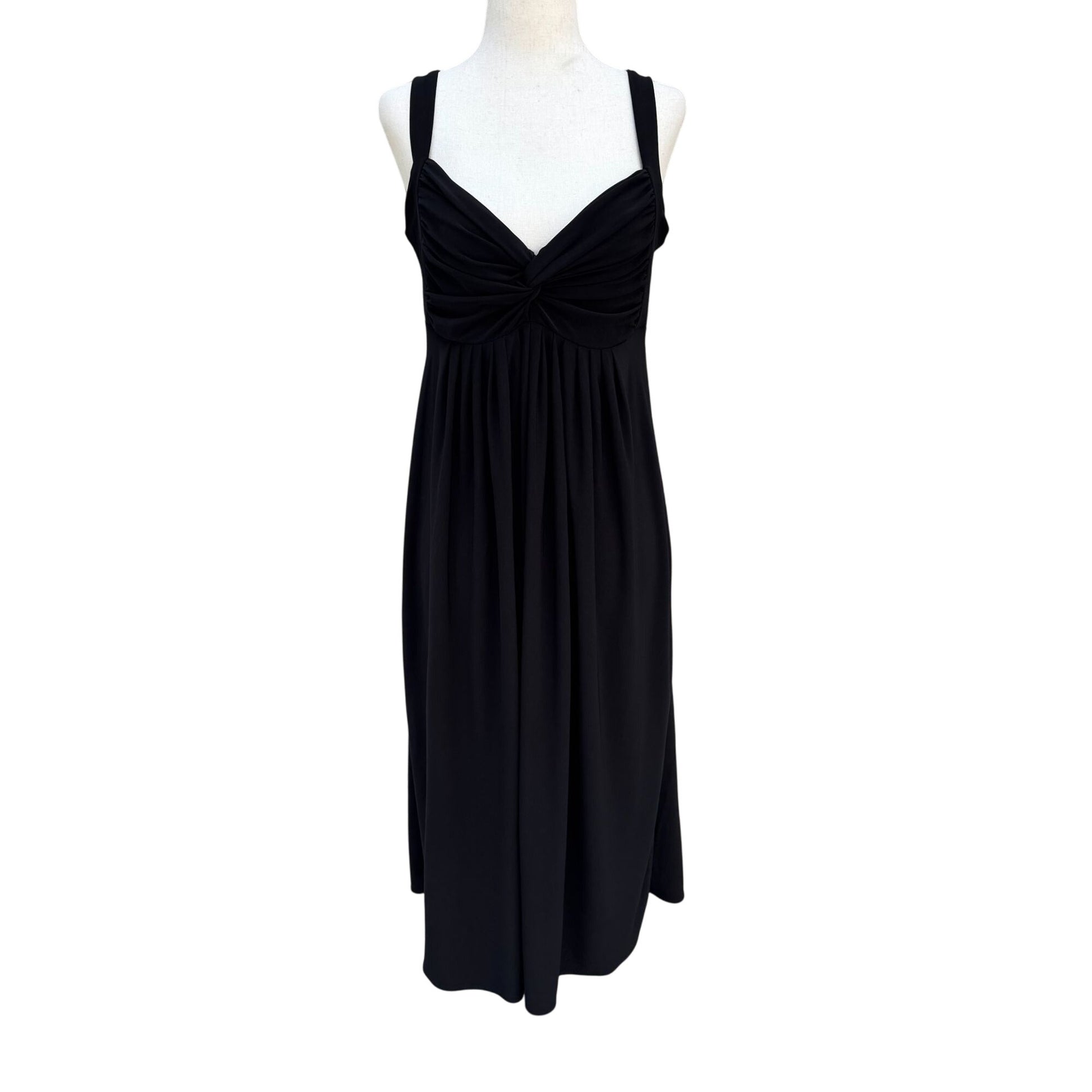 Womens Black Sleeveless V Neck Ruched Bust Goddess Flowy Fit Flare Midi Dress