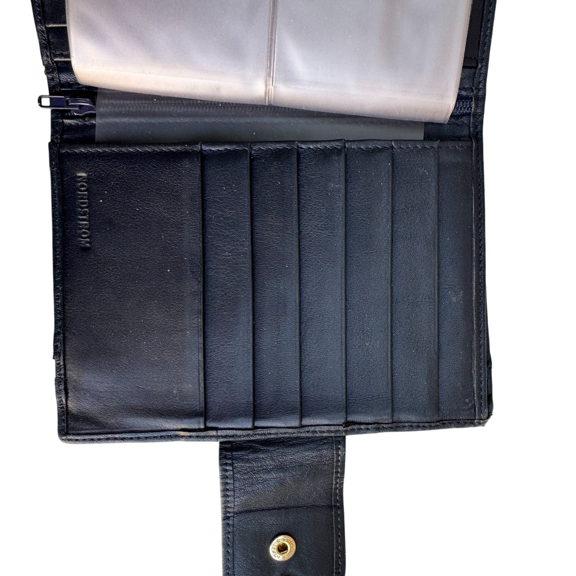 Nordstrom Vintage Womens Navy Leather Card Slots Fold Change Snap Close Wallet