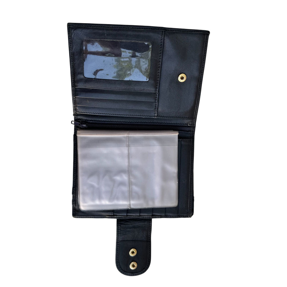 Nordstrom Vintage Womens Navy Leather Card Slots Fold Change Snap Close Wallet