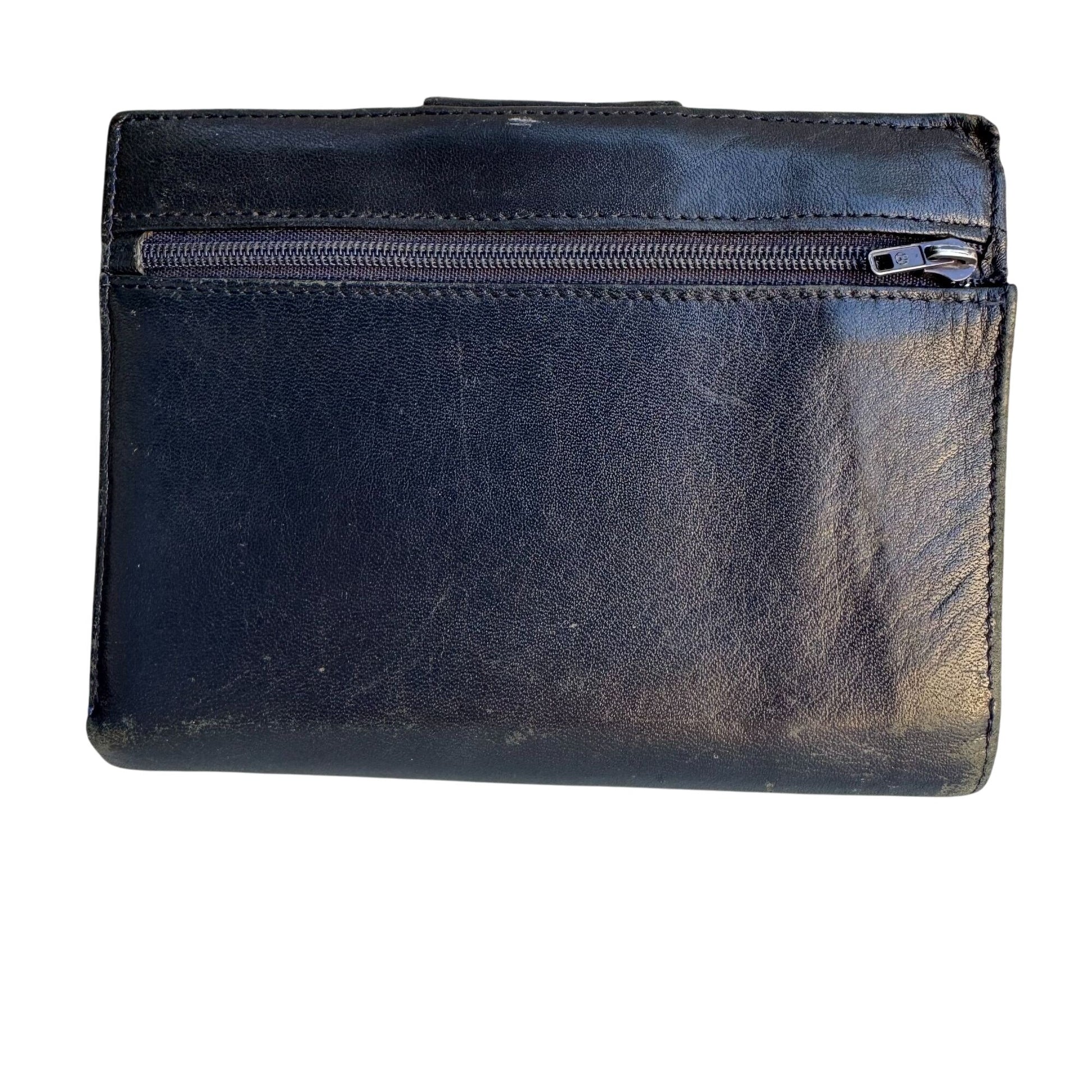 Nordstrom Vintage Womens Navy Leather Card Slots Fold Change Snap Close Wallet