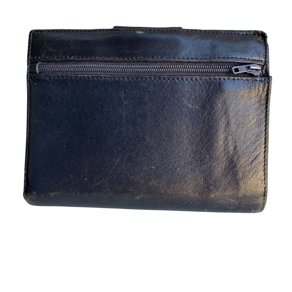 Nordstrom Vintage Womens Navy Leather Card Slots Fold Change Snap Close Wallet