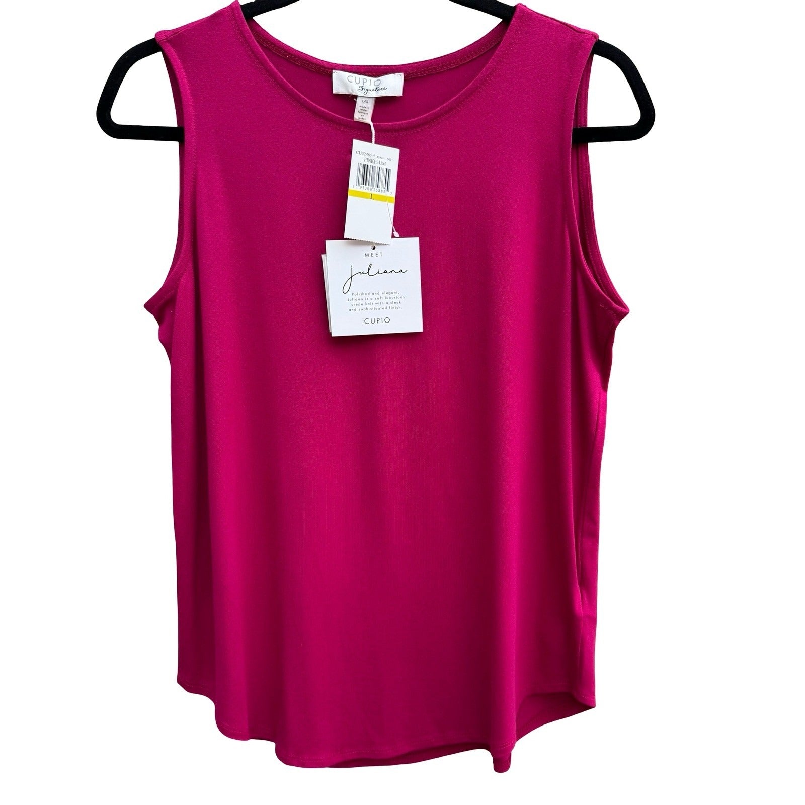 Cupio Signature Juliana Tank Top Pink Plum Crepe Knit Sleeveless L NEW Layering