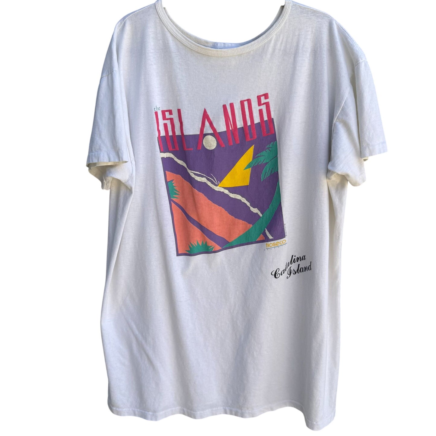 Vintage 80s Catalina Islands Graphic White Crew Neck Hugger Free Style Shirt OS