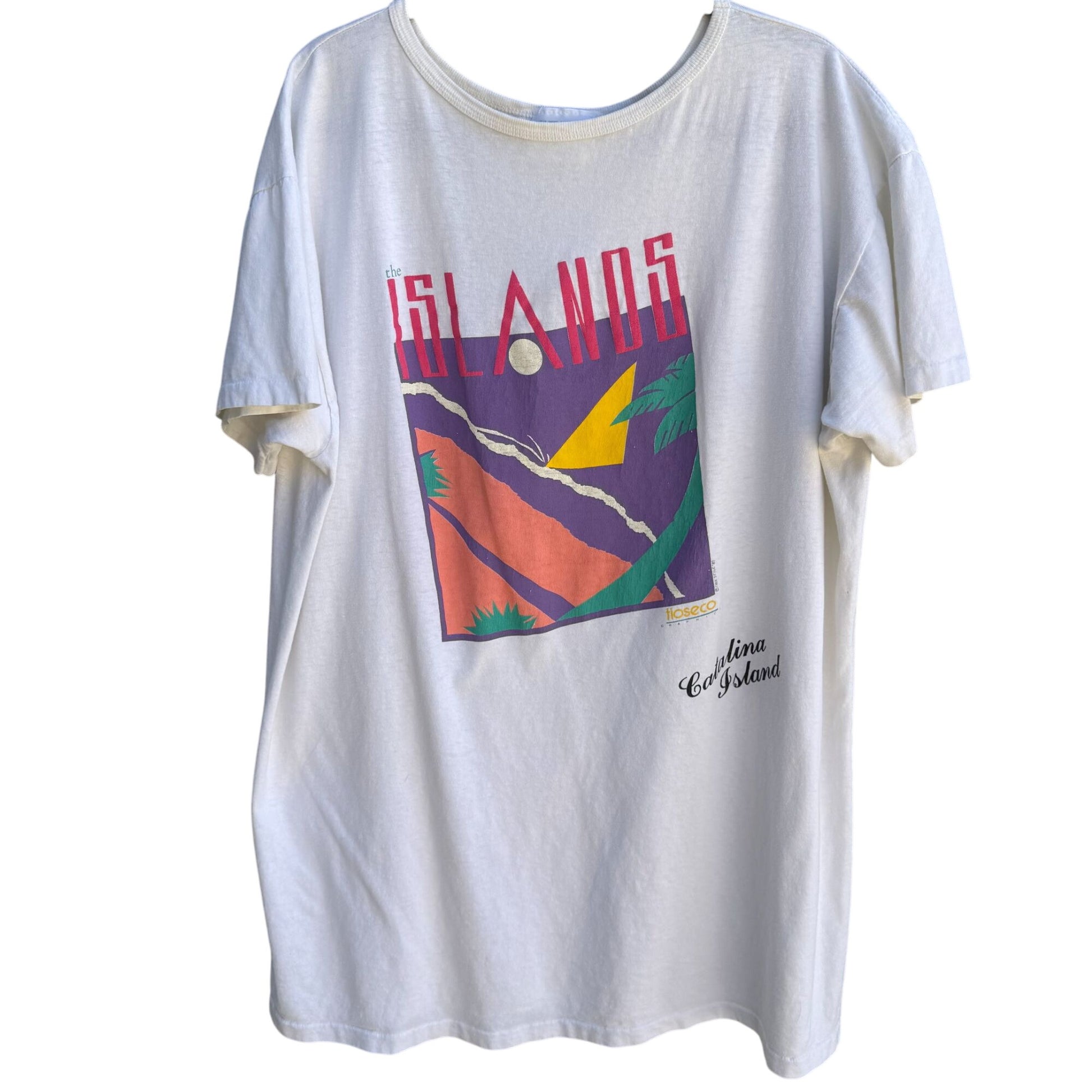 Vintage 80s Catalina Islands Graphic White Crew Neck Hugger Free Style Shirt OS
