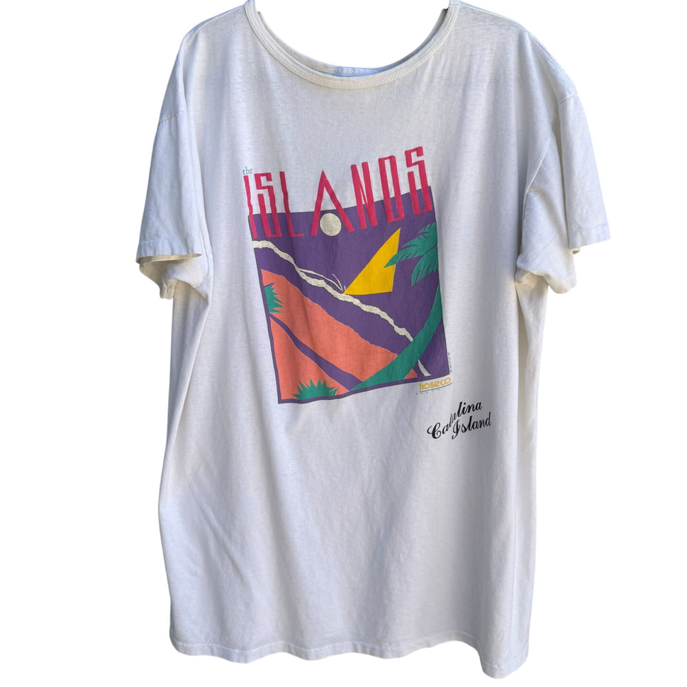 Vintage 80s Catalina Islands Graphic White Crew Neck Hugger Free Style Shirt OS