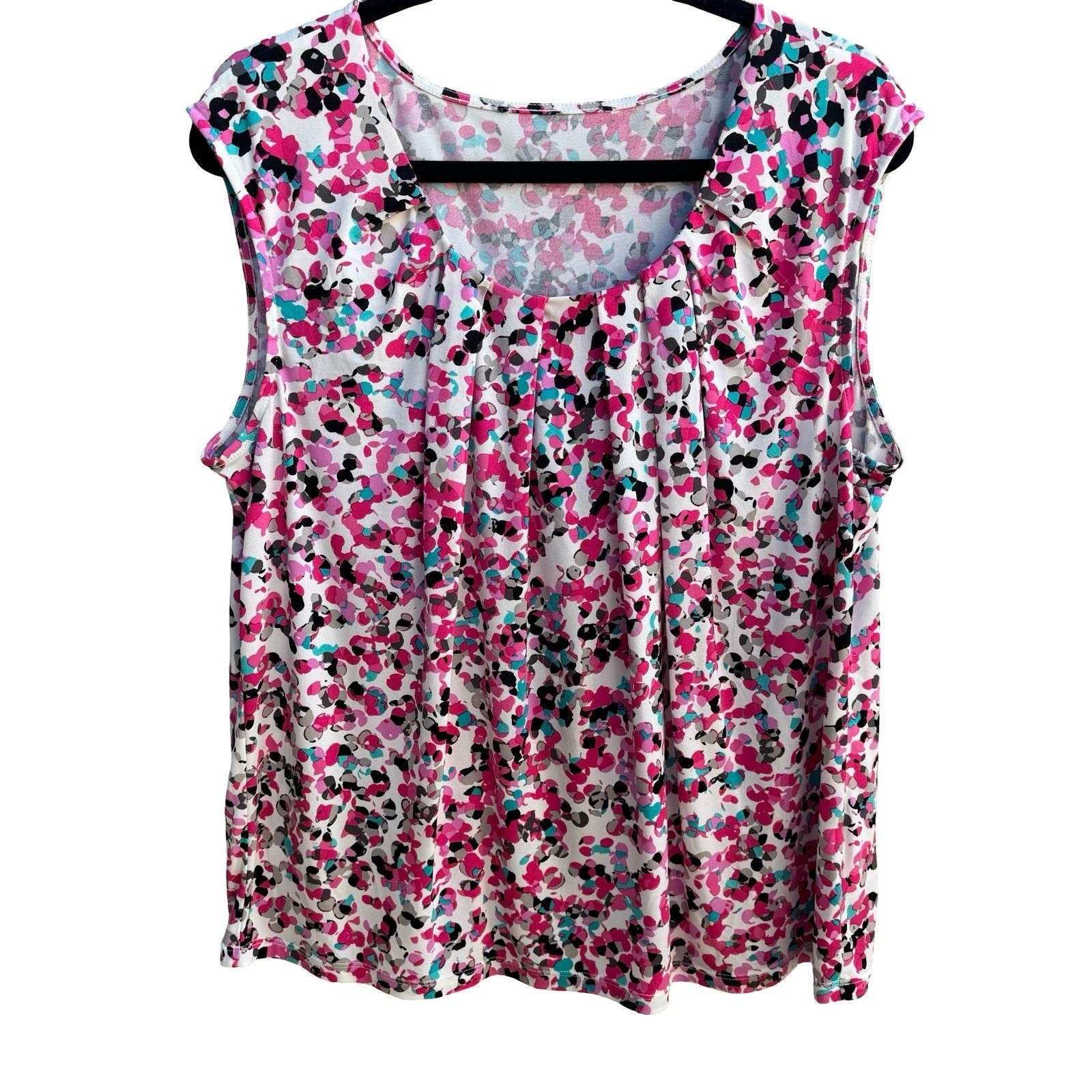 Jones New York Careerwear Sleeveless Pleated Pink Abstract Confetti Blouse XL
