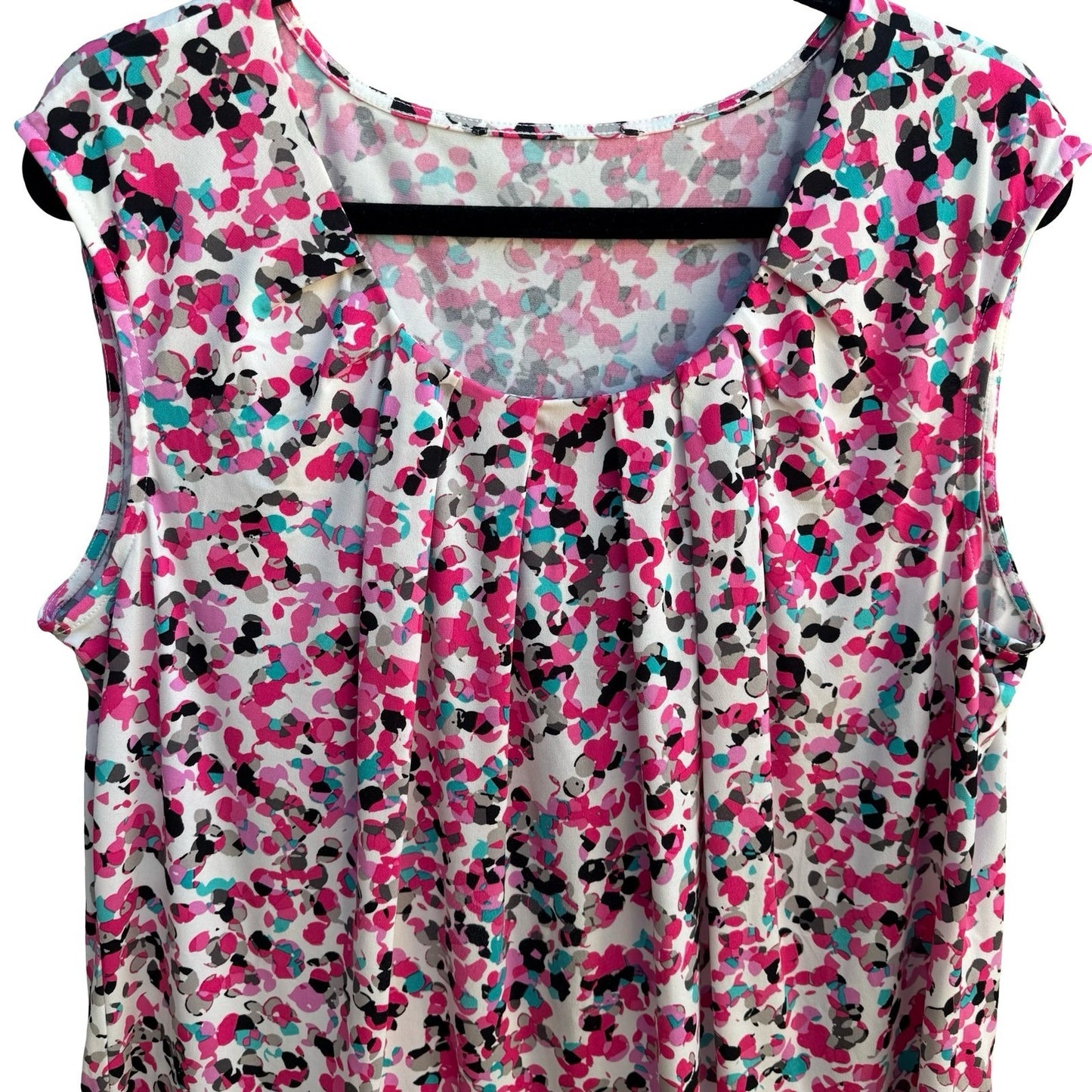 Jones New York Careerwear Sleeveless Pleated Pink Abstract Confetti Blouse XL