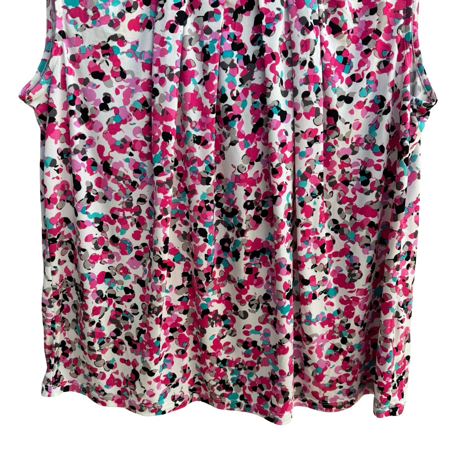 Jones New York Careerwear Sleeveless Pleated Pink Abstract Confetti Blouse XL