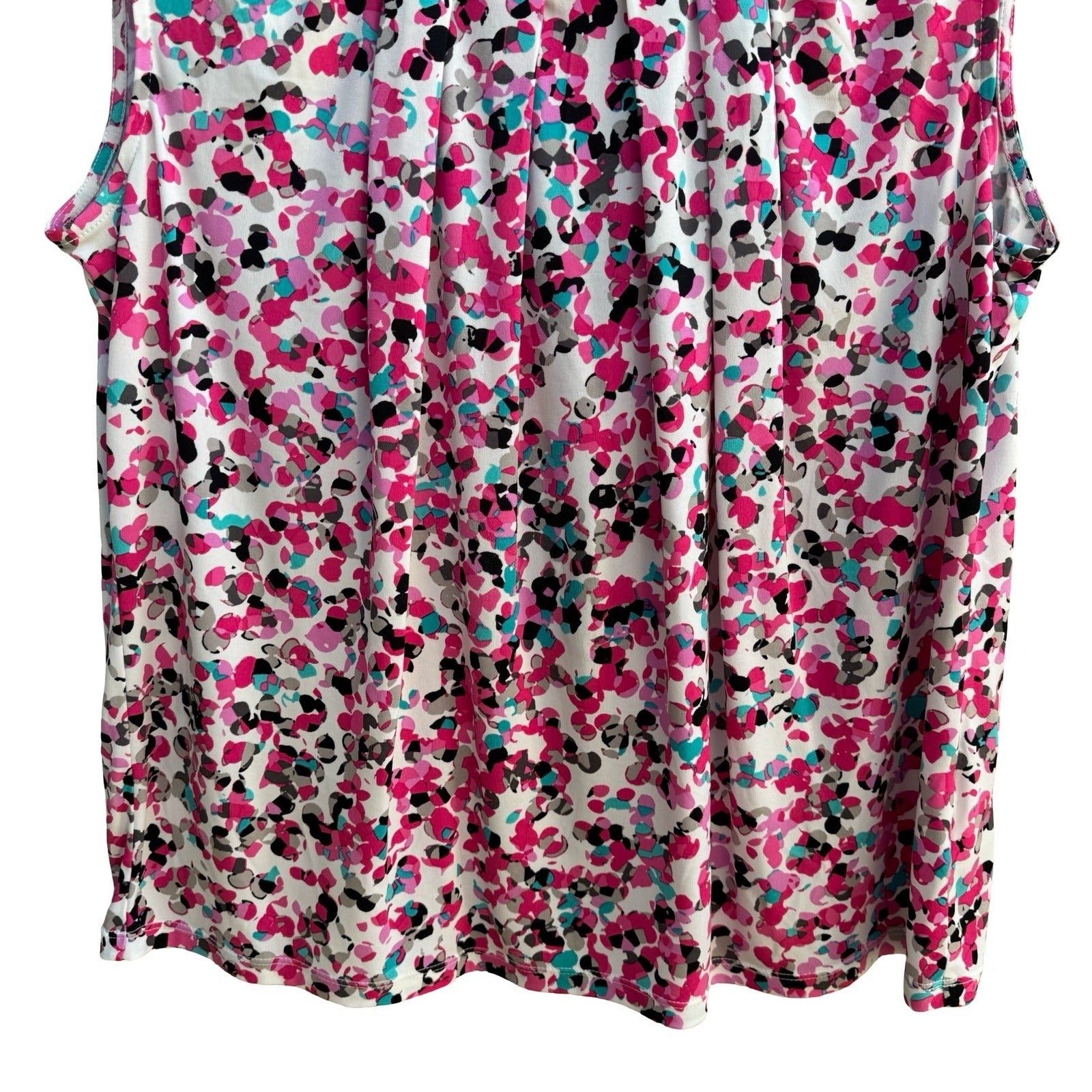 Jones New York Careerwear Sleeveless Pleated Pink Abstract Confetti Blouse XL