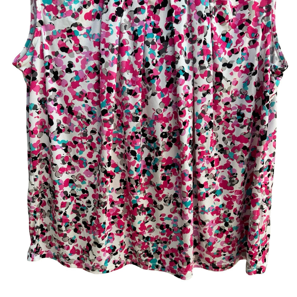 Jones New York Careerwear Sleeveless Pleated Pink Abstract Confetti Blouse XL