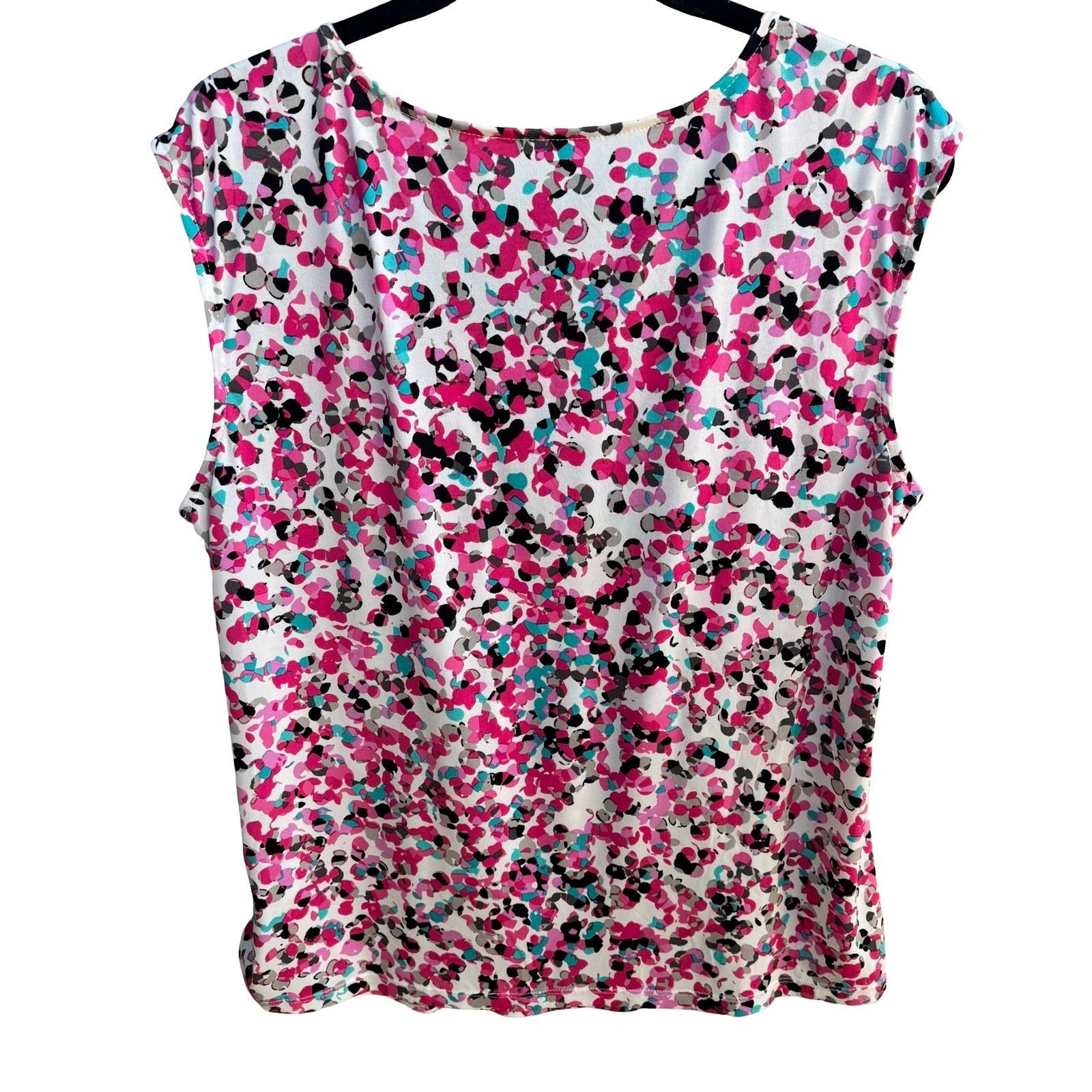 Jones New York Careerwear Sleeveless Pleated Pink Abstract Confetti Blouse XL