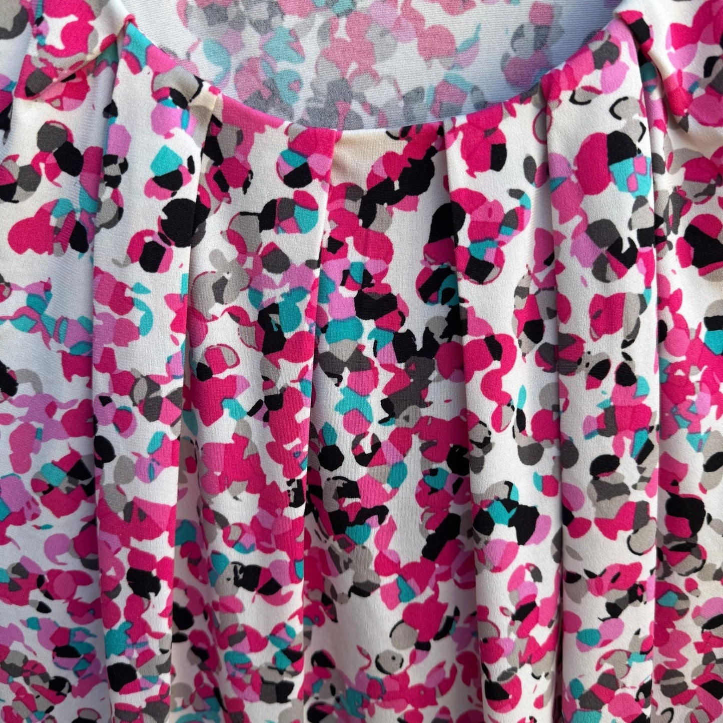 Jones New York Careerwear Sleeveless Pleated Pink Abstract Confetti Blouse XL