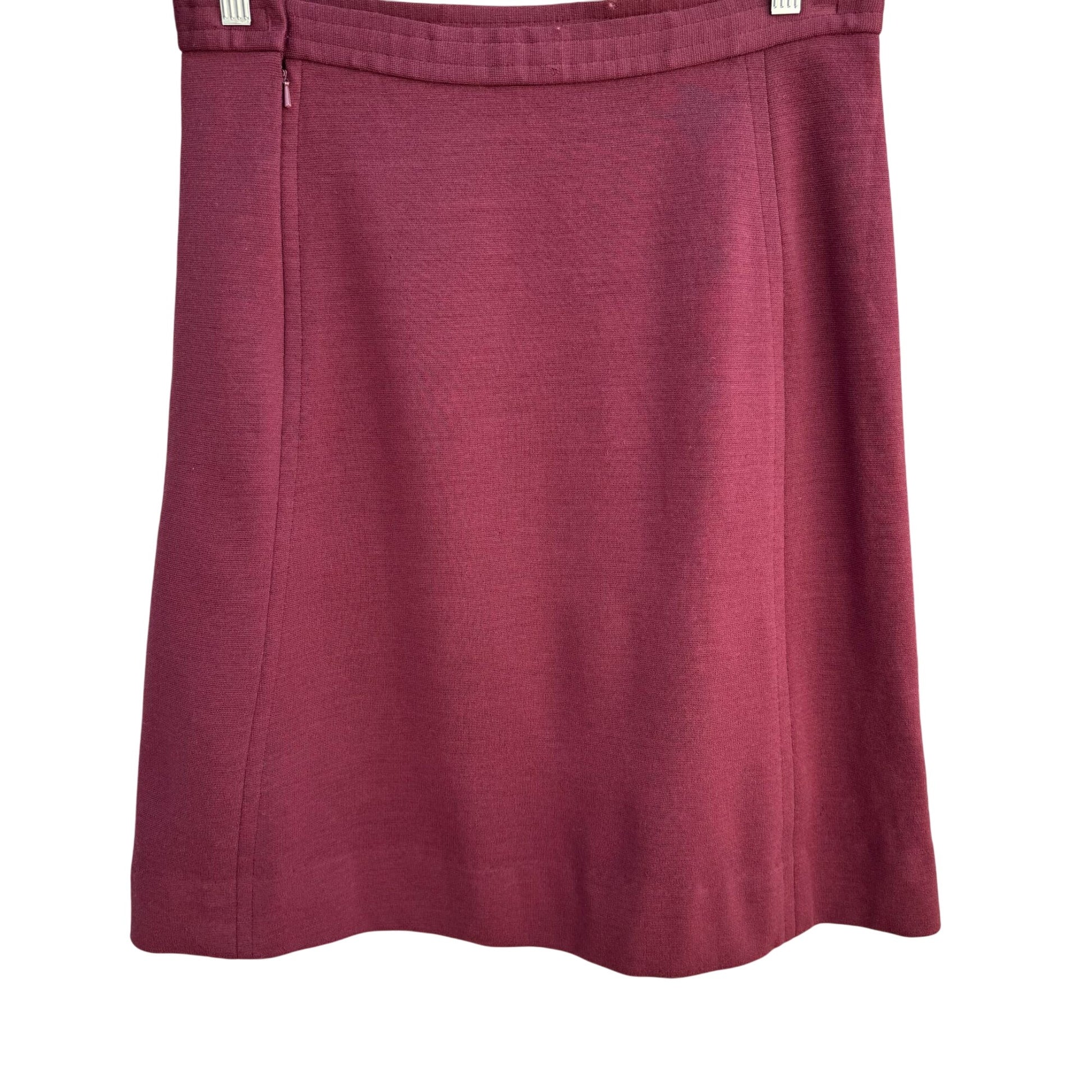 Dorce Knits Vintage Womens Burgundy High-Waist Knit Wool A Line Side Zip Skirt