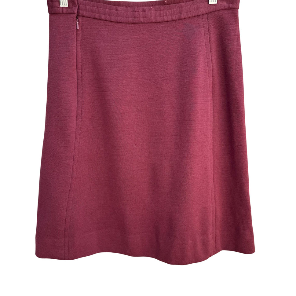 Dorce Knits Vintage Womens Burgundy High-Waist Knit Wool A Line Side Zip Skirt