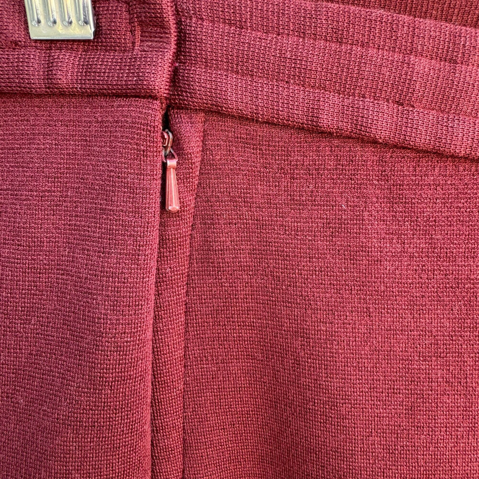 Dorce Knits Vintage Womens Burgundy High-Waist Knit Wool A Line Side Zip Skirt