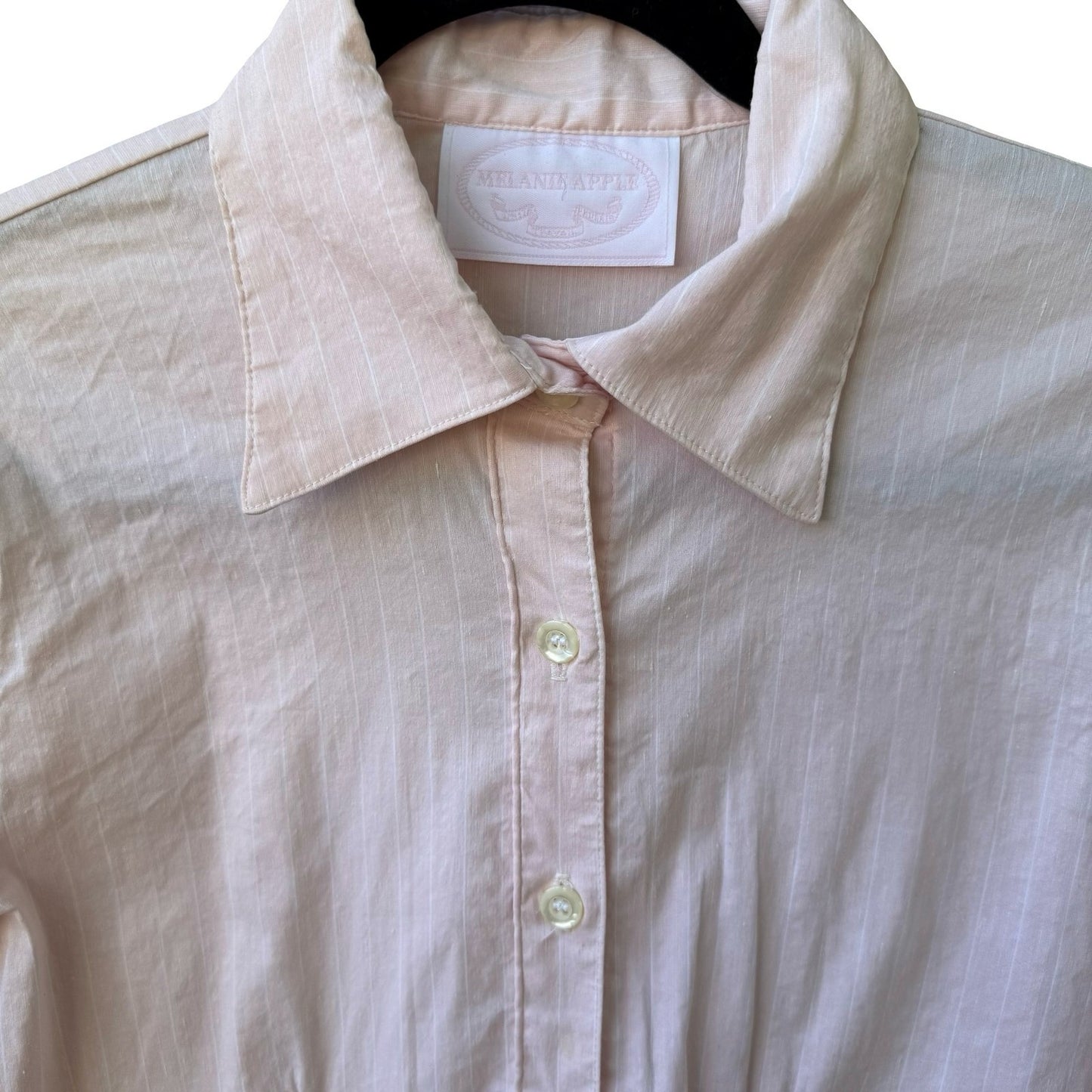 Melanie Apple Coqutte Pink Pinstripe Minimalist Preppy Top 3/4 Sleeve Tailored