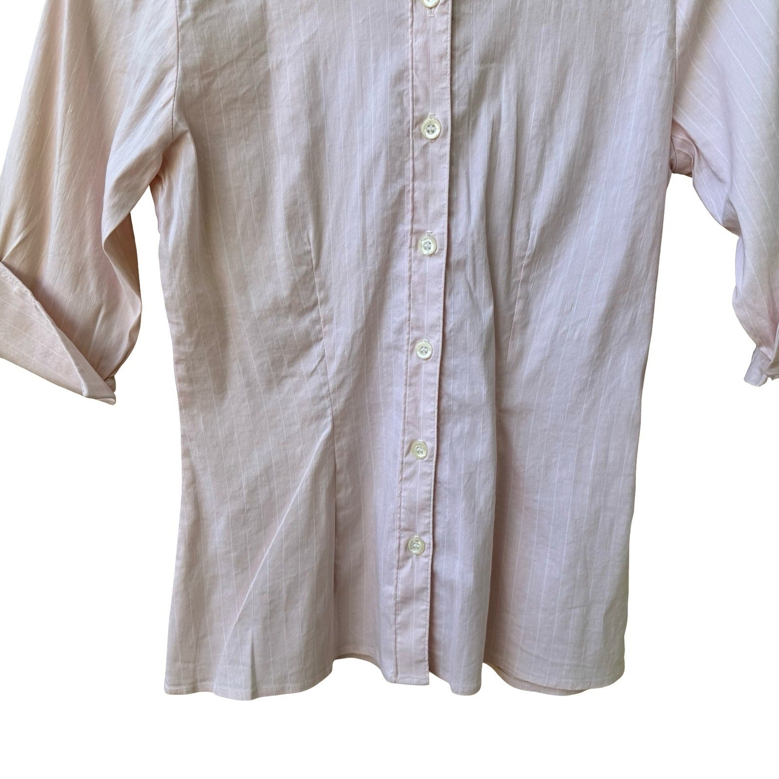 Melanie Apple Coqutte Pink Pinstripe Minimalist Preppy Top 3/4 Sleeve Tailored